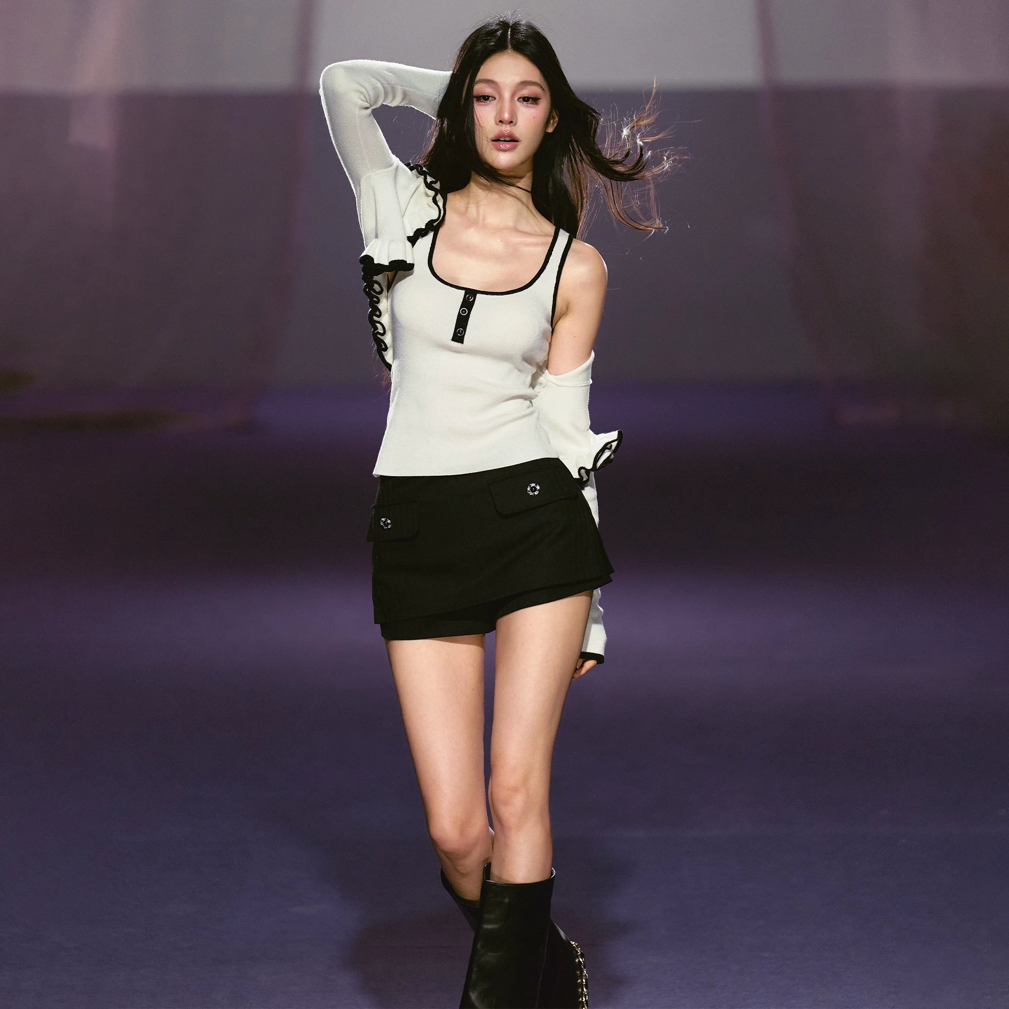 Color-block Rose Cardigan & Racerback Vest Set