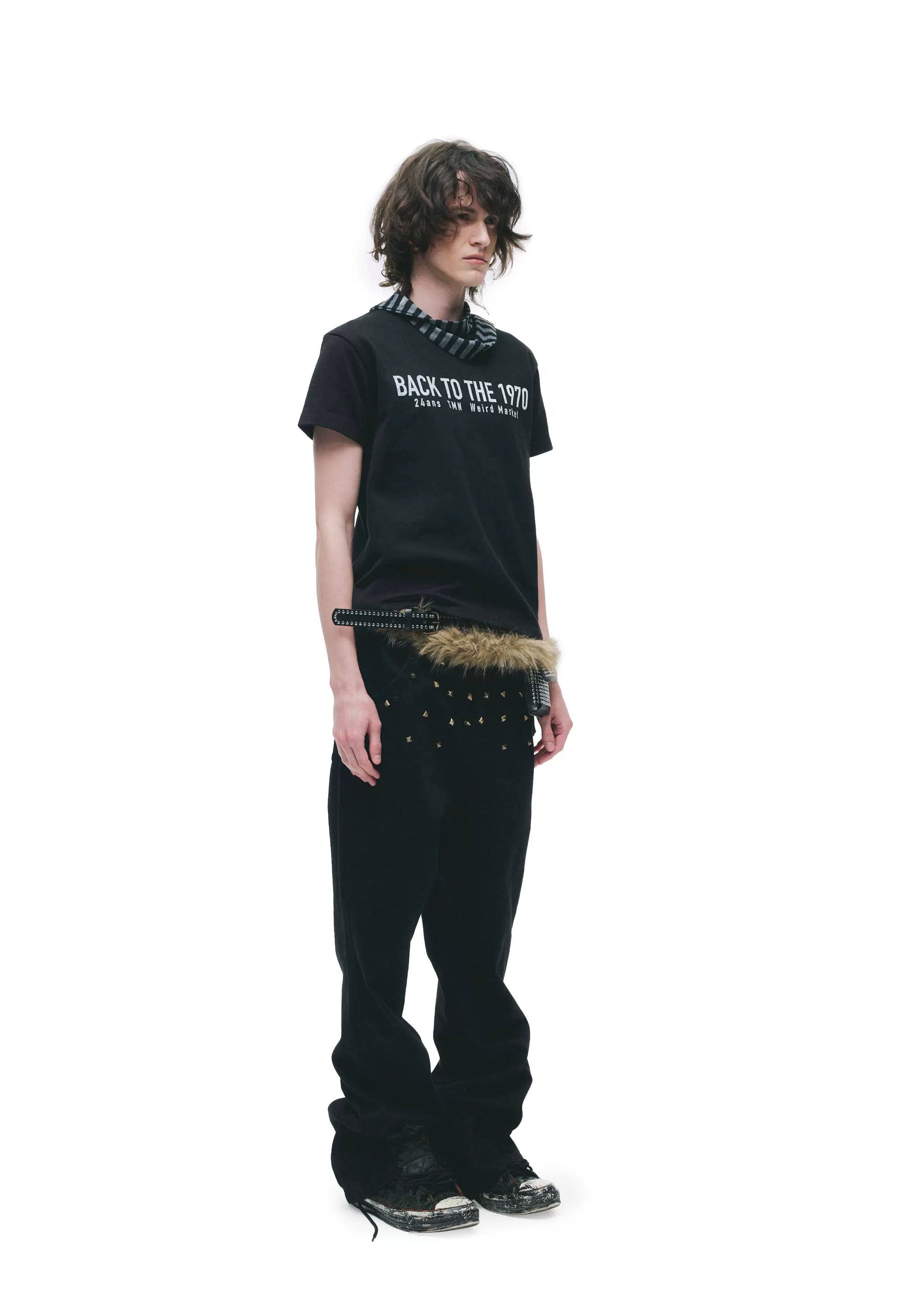 Distressed Studded Straight-Leg Punk Trousers