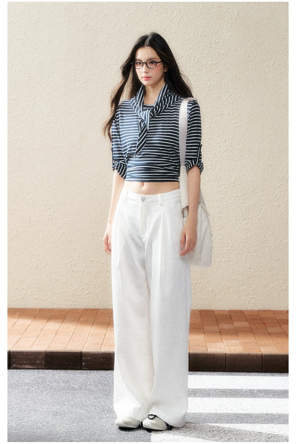 Dual-Tone Striped Knit Cropped T-Shirt - CHINASQUAD