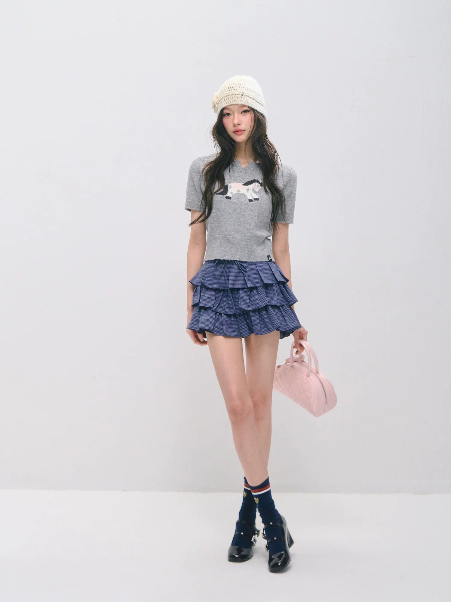 Jacquard Pony Knit Short Sleeve Top