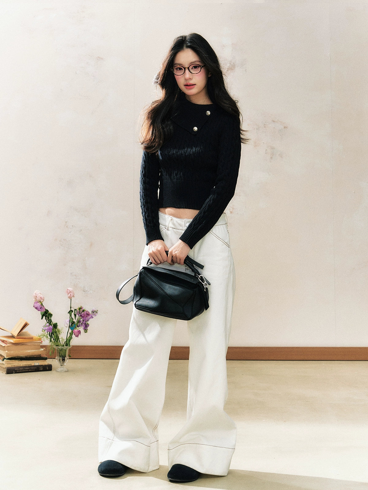 Black Button Sweater Inner Fitted Top - CHINASQUAD