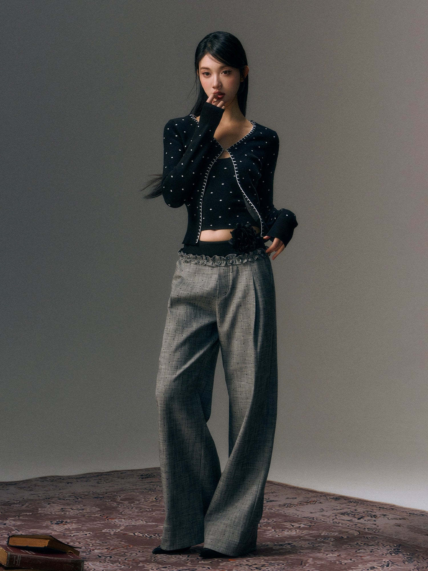 Black Polka Dot Printed 3-piece Set - CHINASQUAD