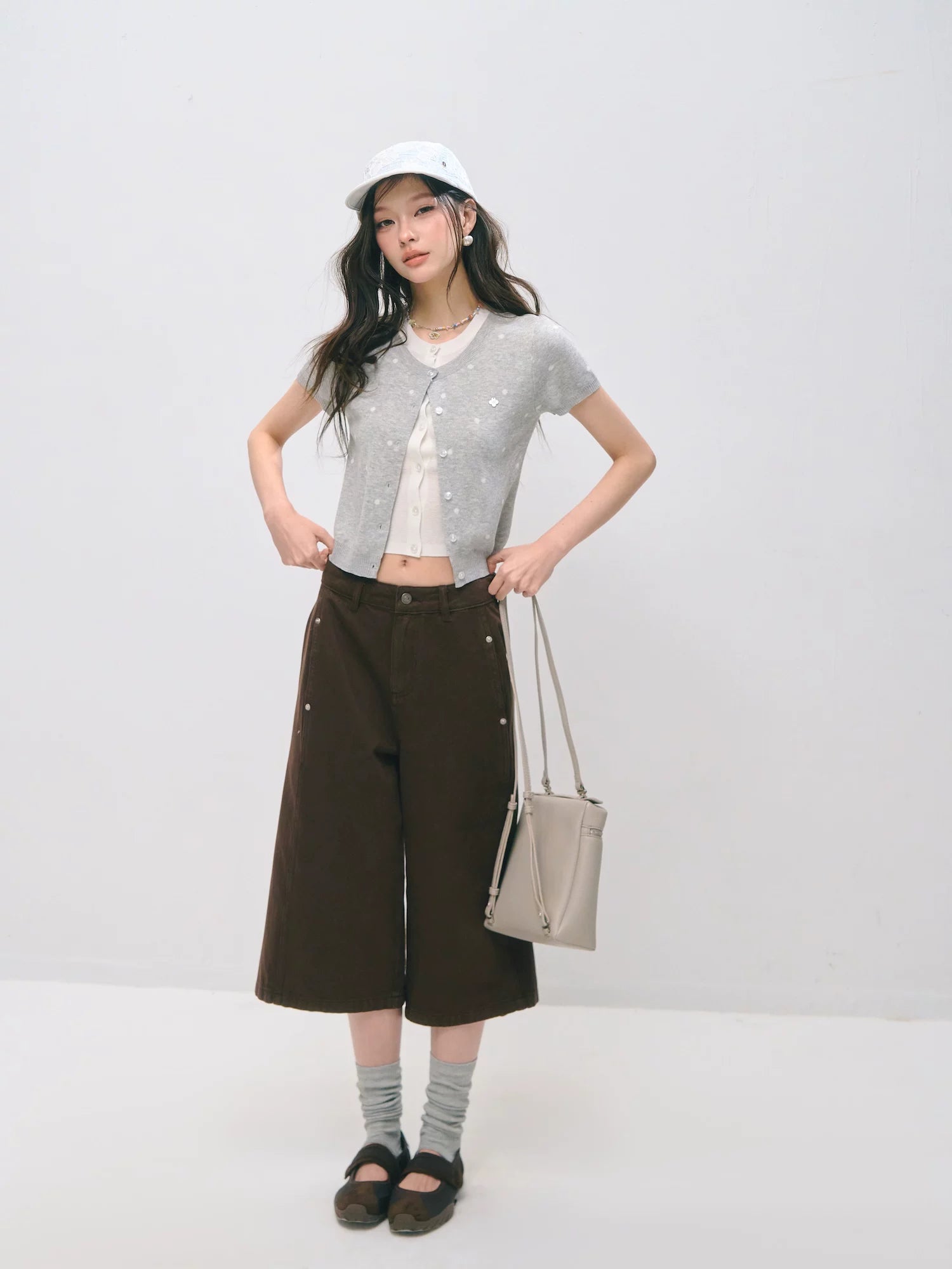 Polka Dot Layered Knit Short Sleeve Top