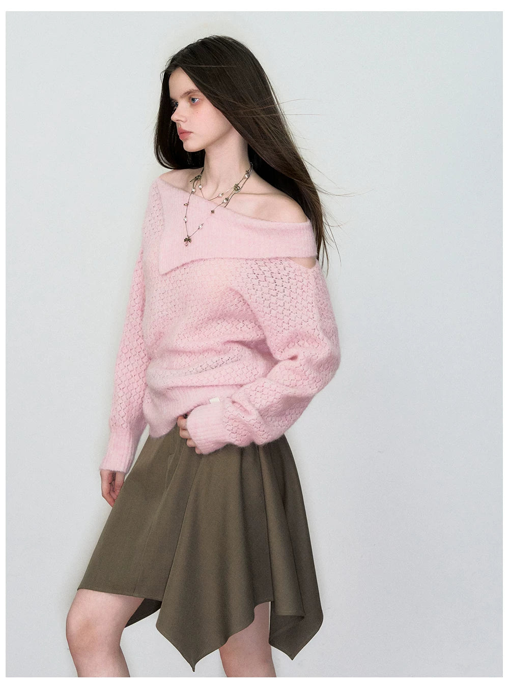 Off-Shoulder Relaxed Alpaca Knit Sweater