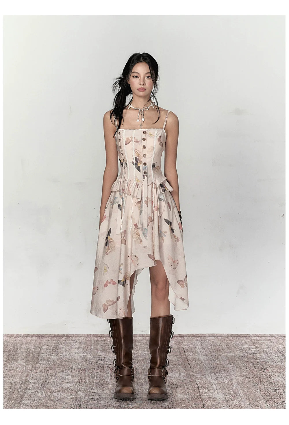 Butterfly Print Irregular Hem Dress - CHINASQUAD