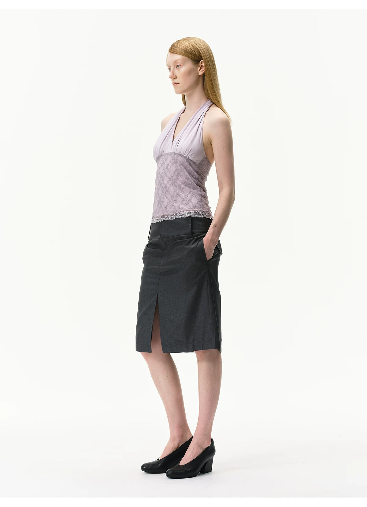 Lyocell Lace Panel Halter Top