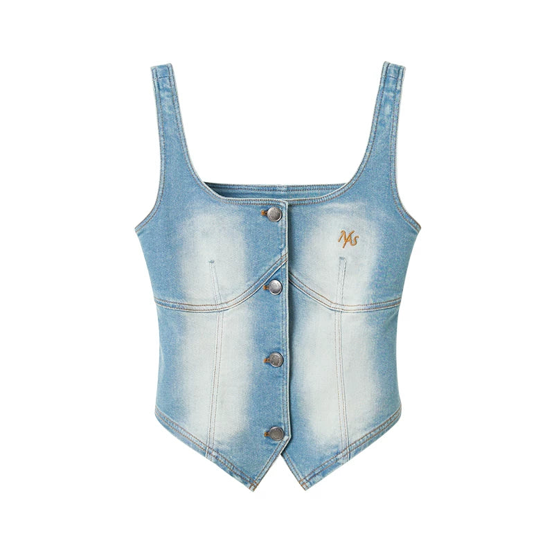 Washed Denim Bustier Tank