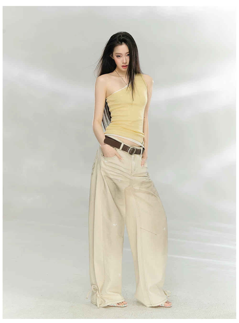 Vintage Washed Bow-Tie Denim Trousers