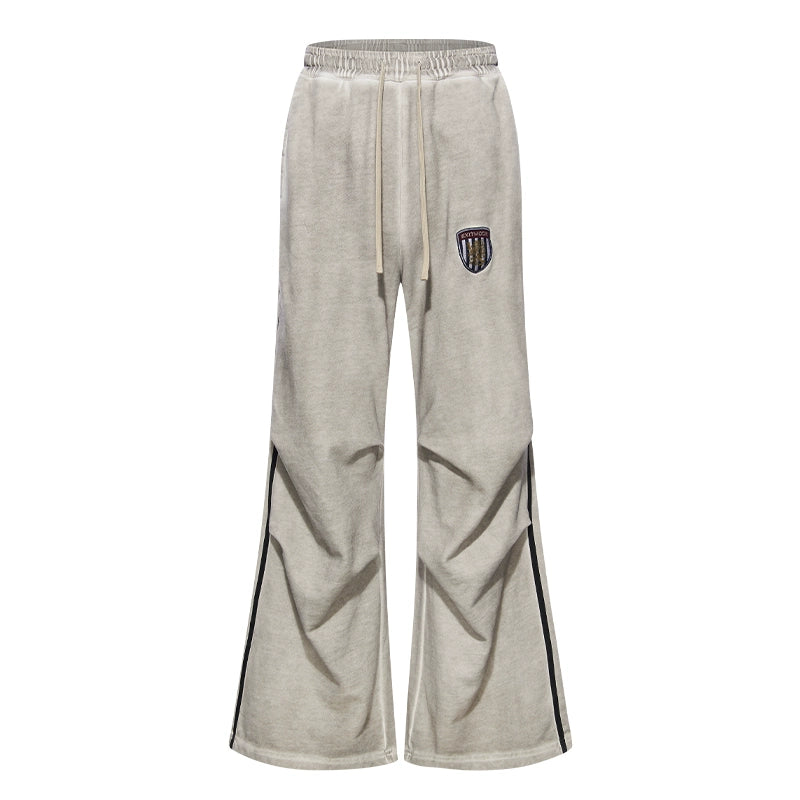 Washed Badge Cotton Pleated Track Pants - CHINASQUAD