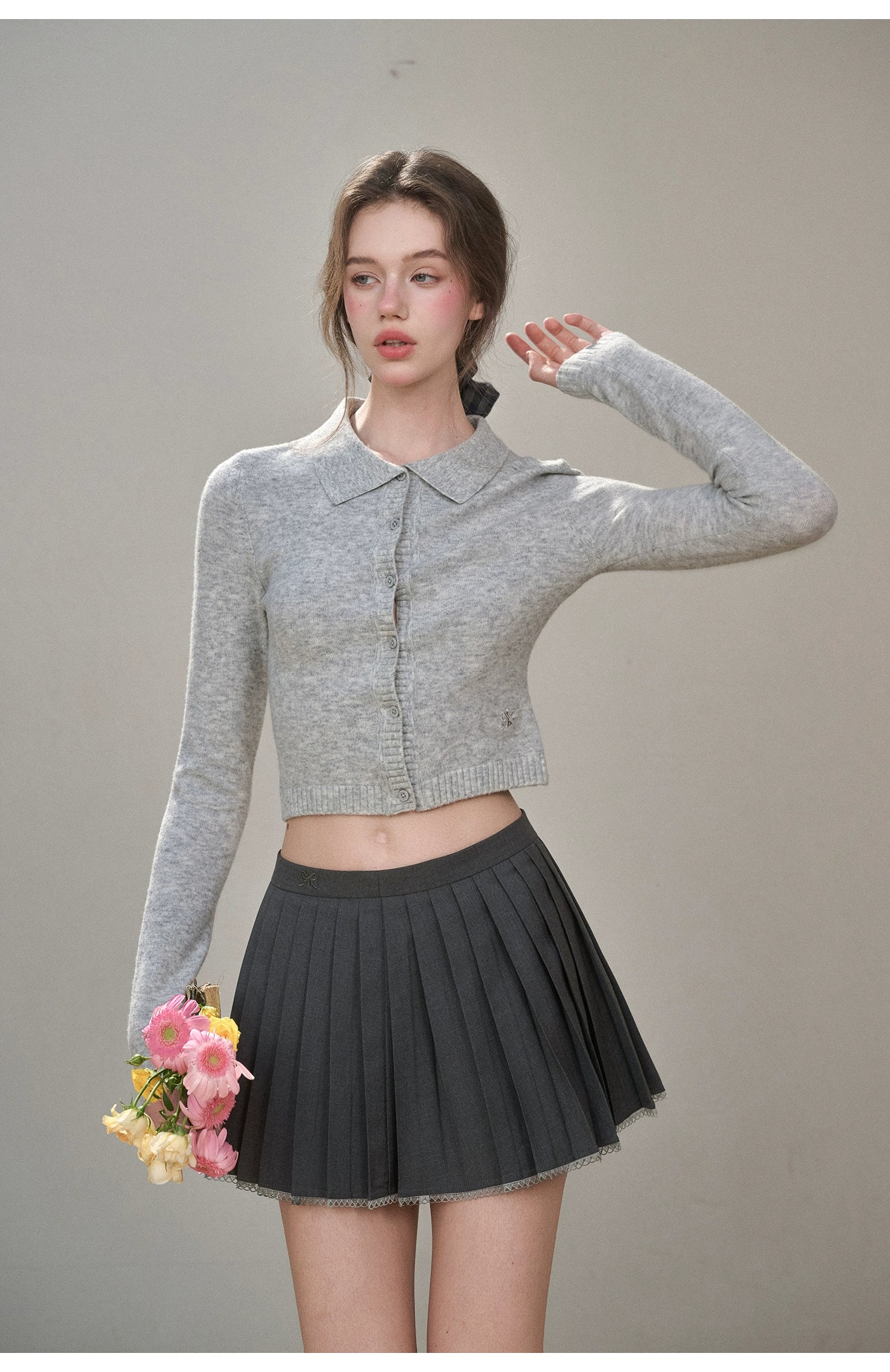 Mist-Grey Pleated Skirt