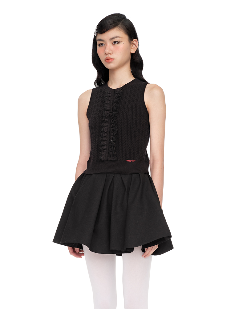 Floral Trim Sleeveless Knit Tank Top - CHINASQUAD