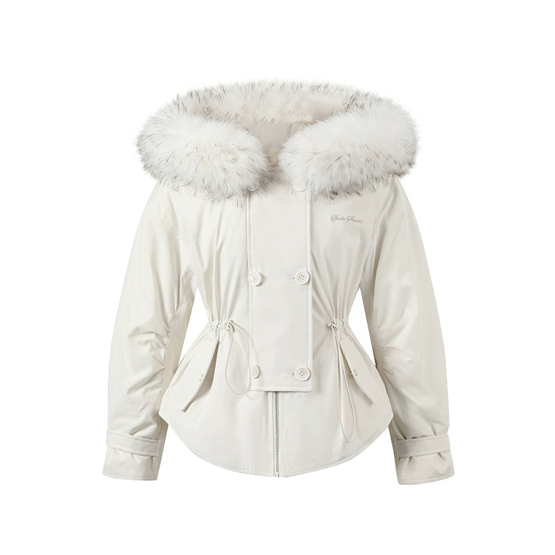 Faux Fur Collar Double-Breasted Down Parka Jacket - CHINASQUAD