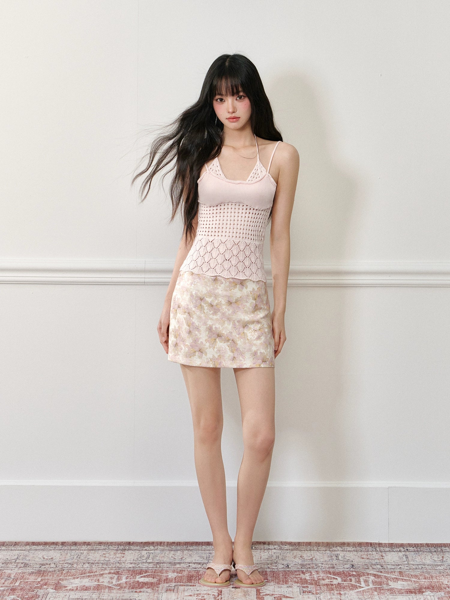 Beaded Flower Low-Waist Pencil Skirt - CHINASQUAD