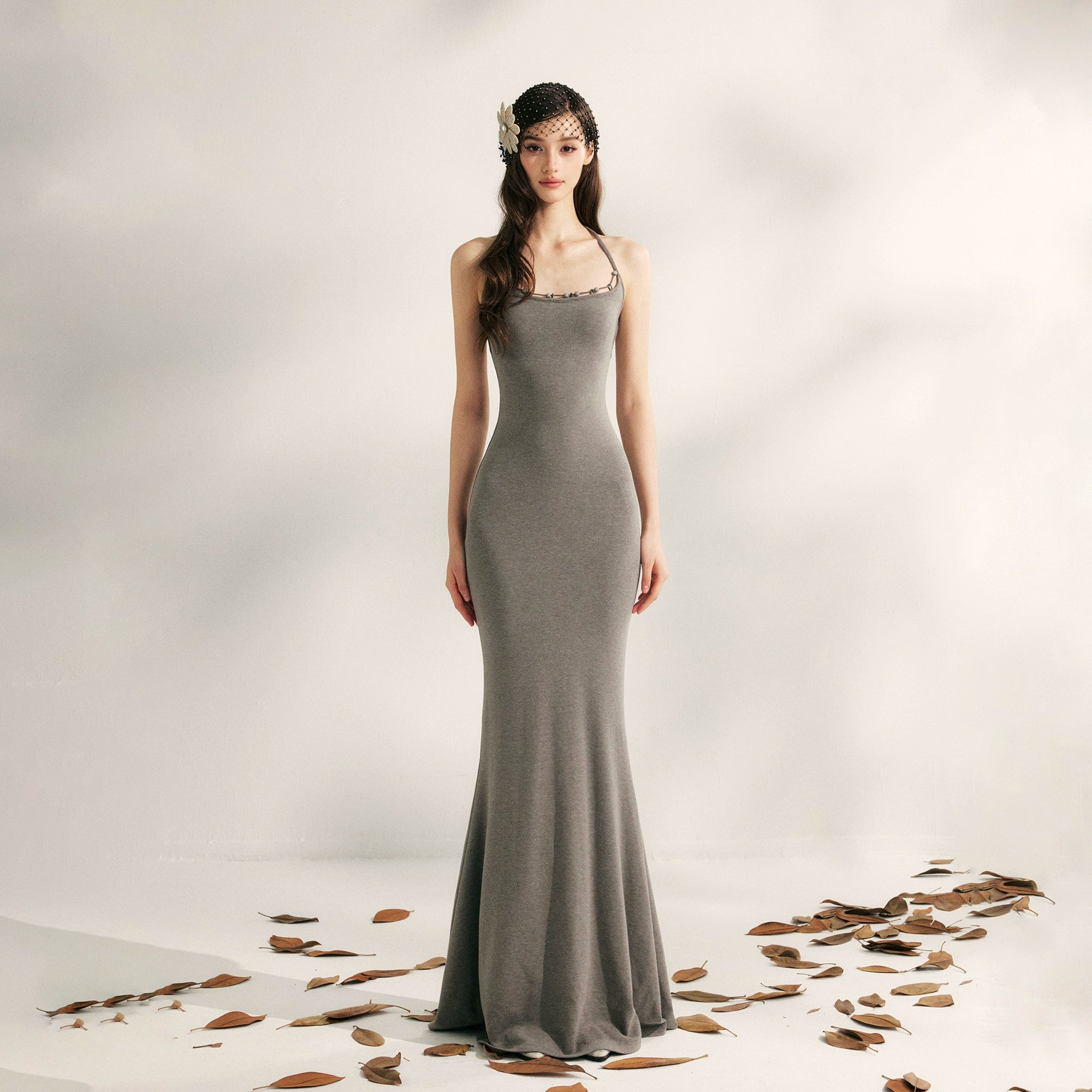 Jasmine Beaded Halter Knit Mermaid Dress