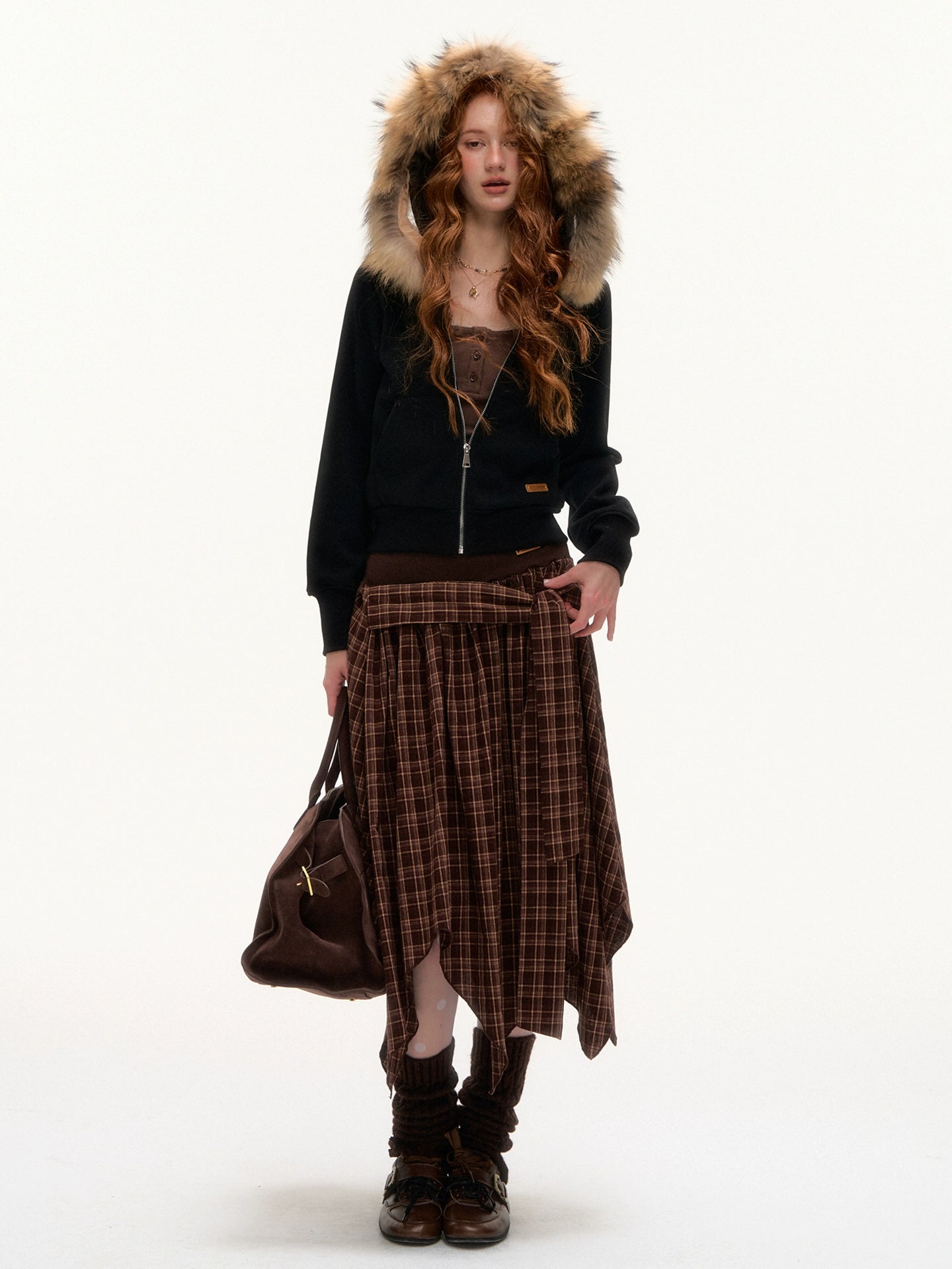 Vintage Faux Fur Collar Fitted Short Jacket - CHINASQUAD