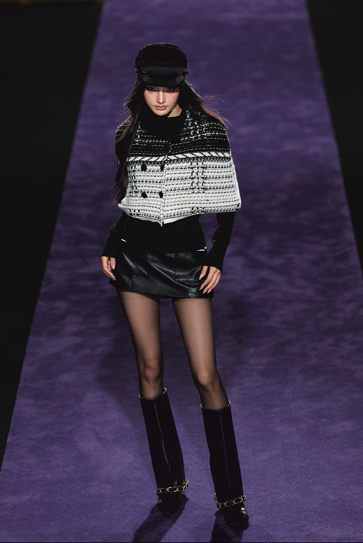 Tweed-Inspired Knit Cape & Crewneck Set