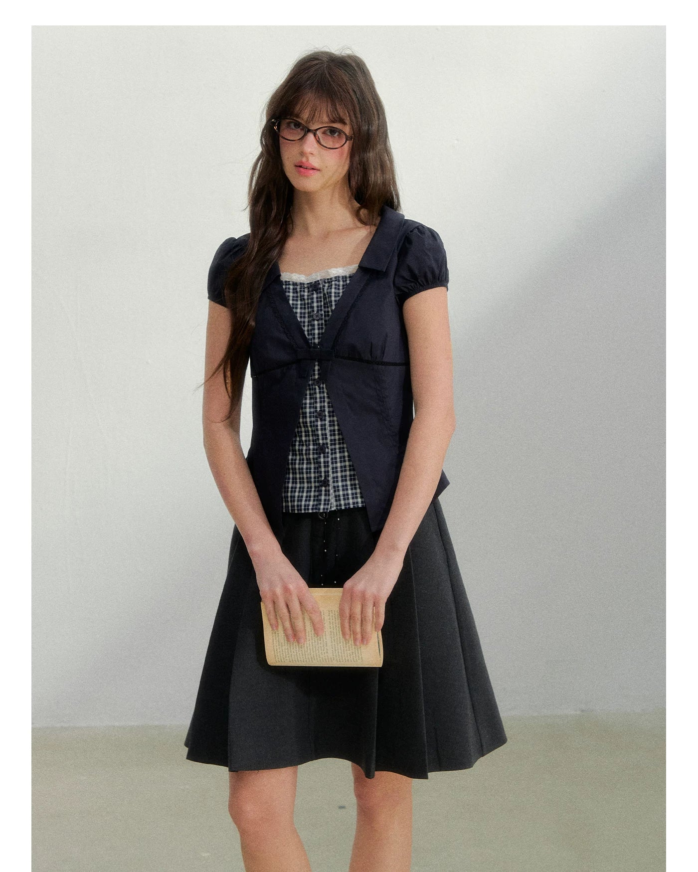 Floral Plaid Academy Layered Short Sleeve Shirt