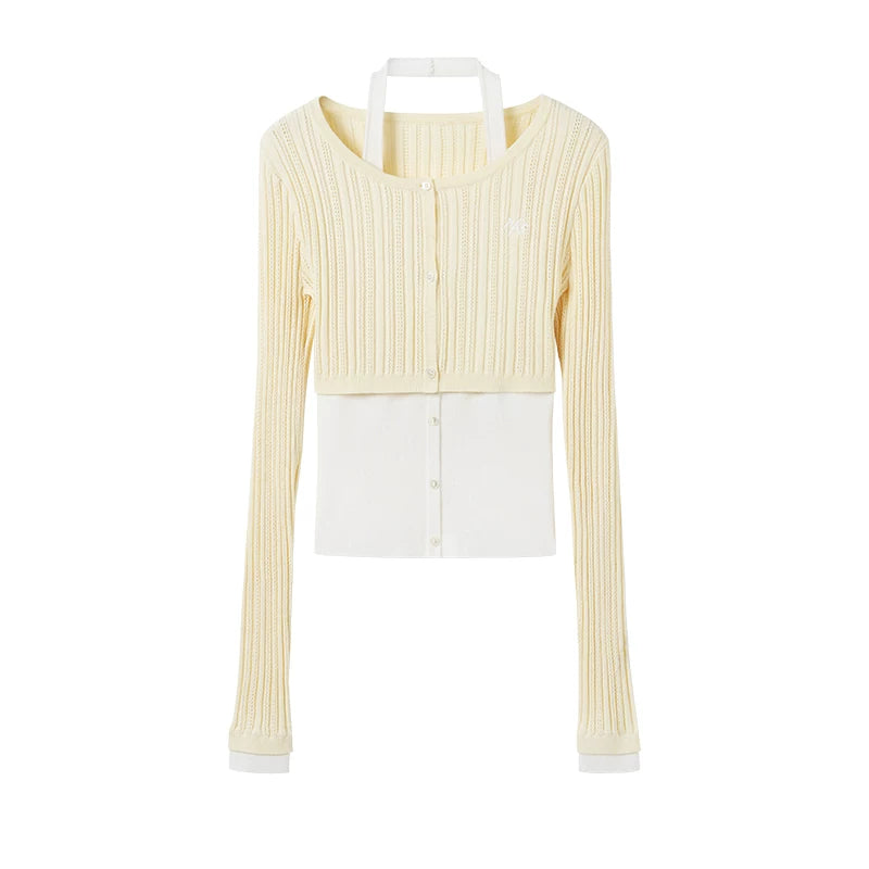 Faux Layered Slim-Fit Knit Cardigan