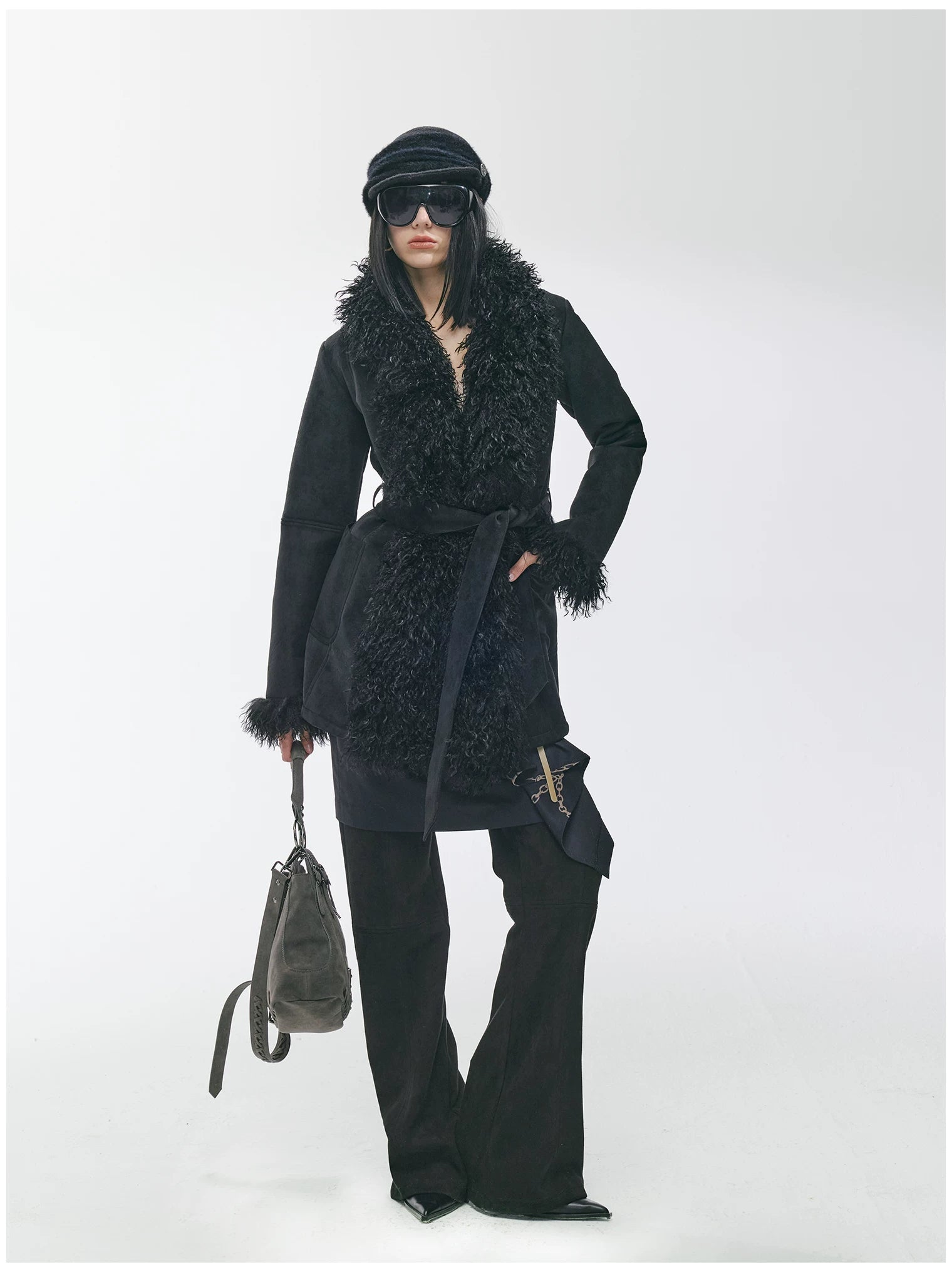 Shearling-Style Mid-Length Belted Duffle Coat