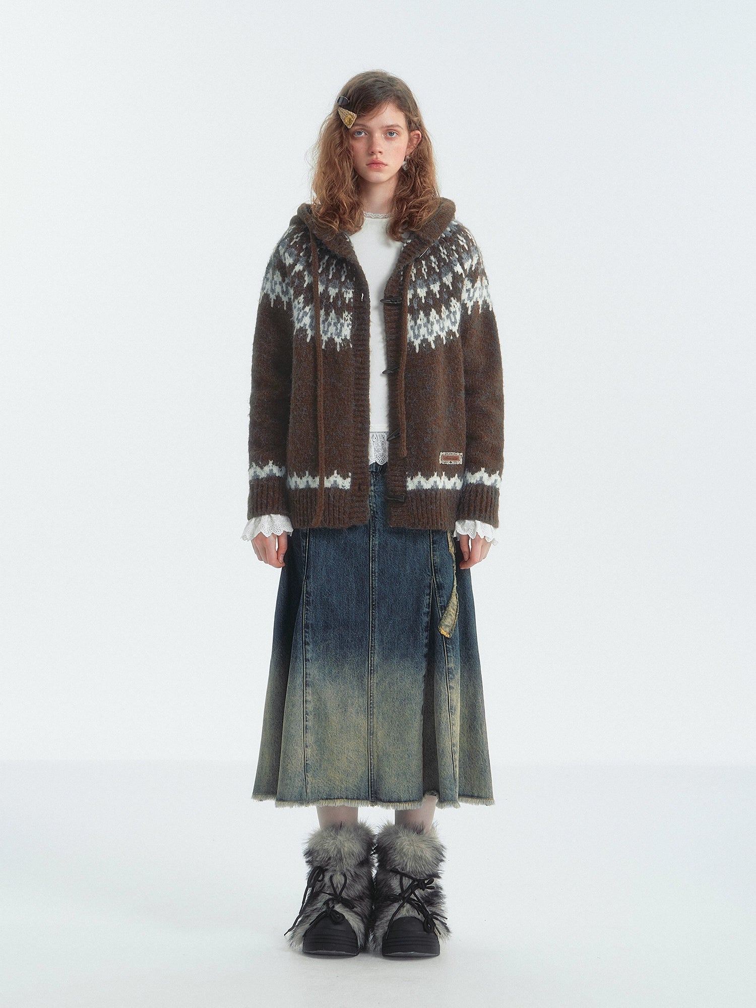 Gradient Frayed Bow Denim Skirt - CHINASQUAD