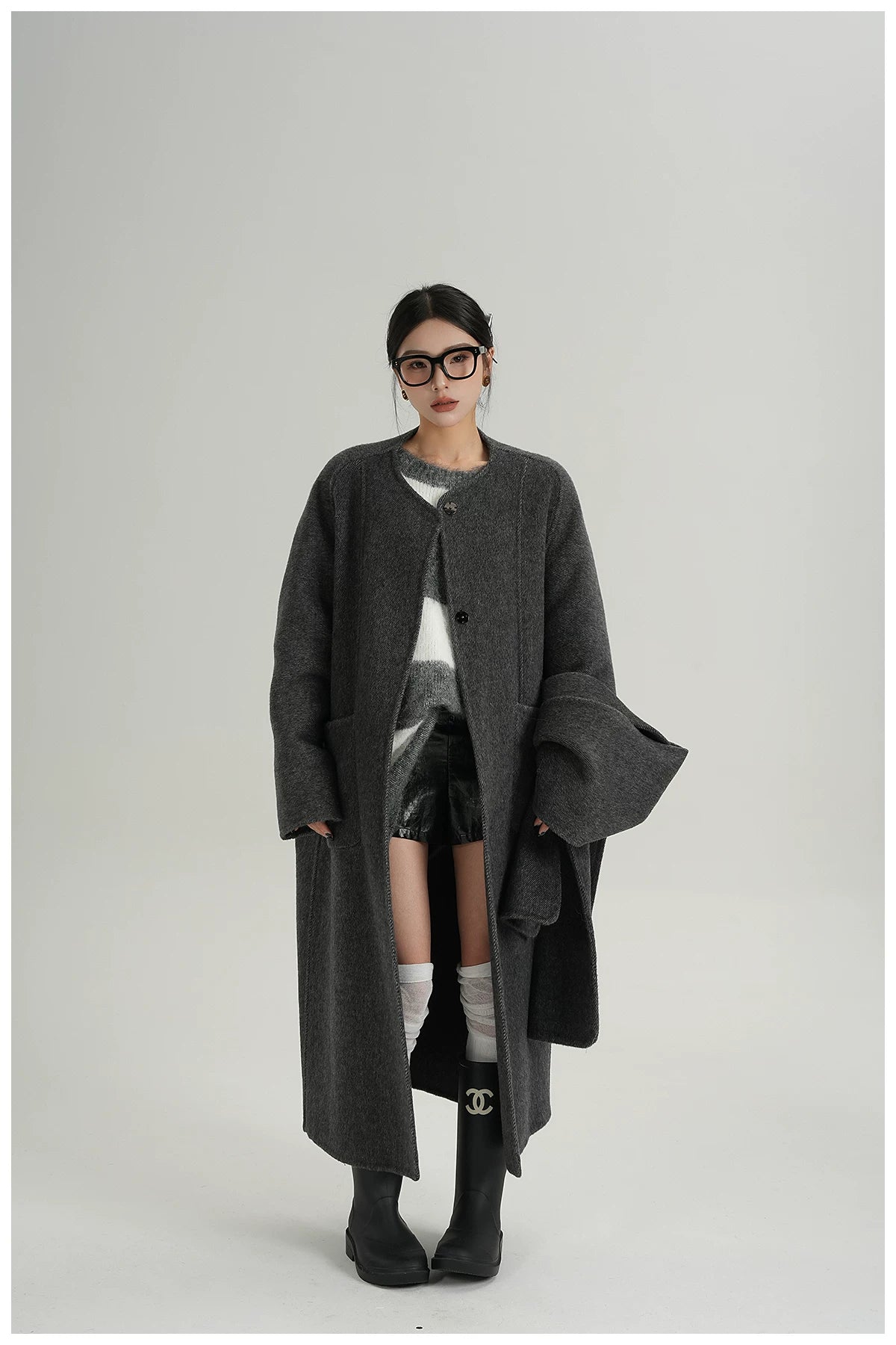 Cape-Style Oversized Long Wool Coat