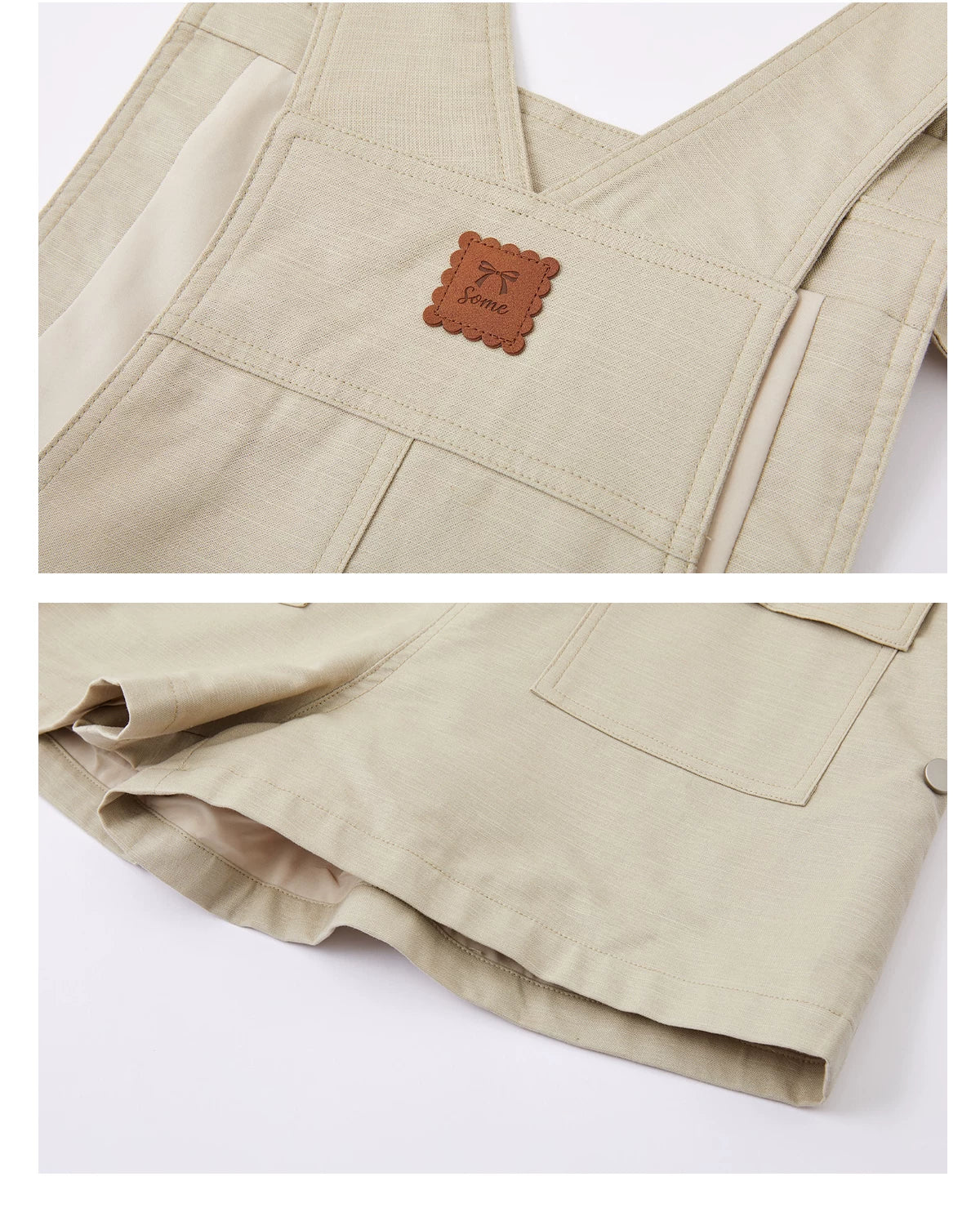 Linen Blend Utility Suspender Shorts