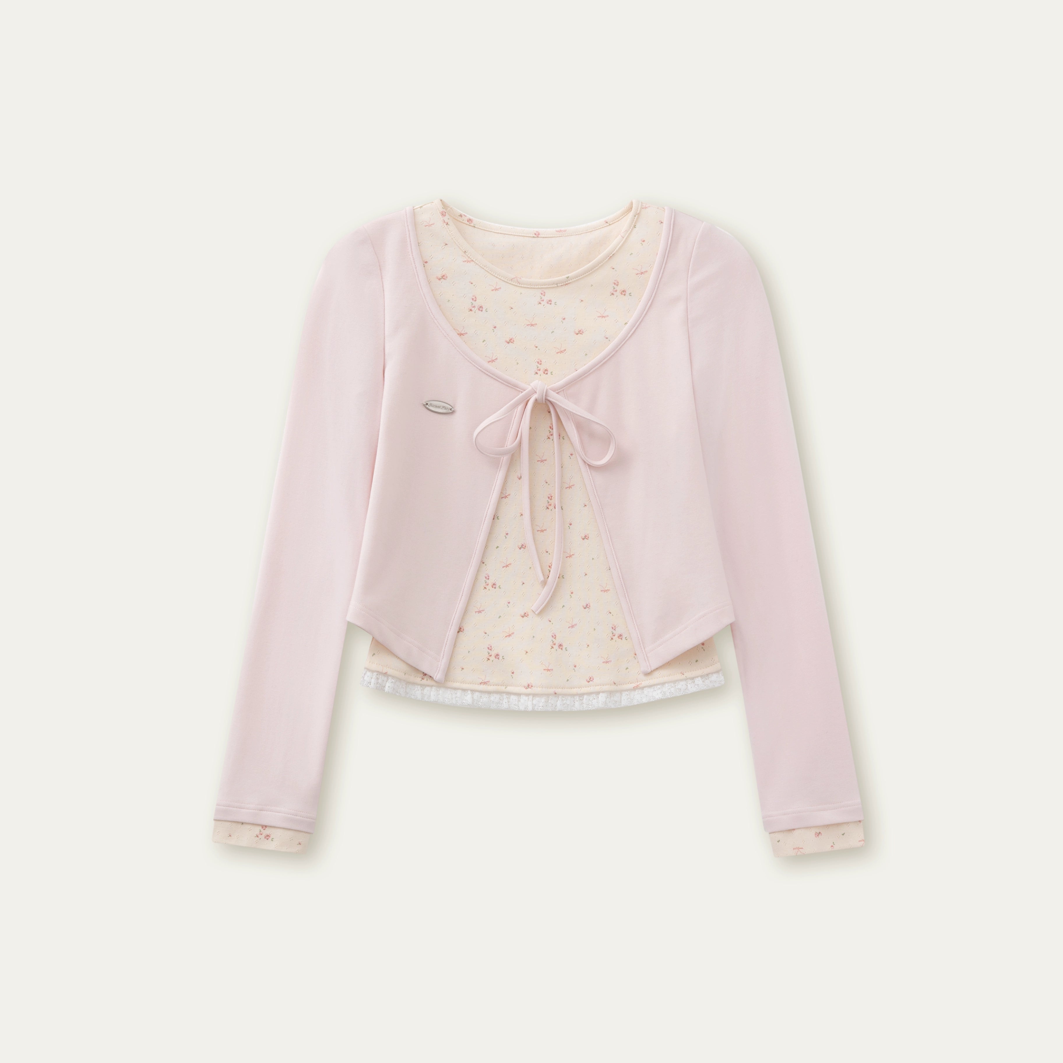 Striped & Floral Design Layered Contrast Blouse