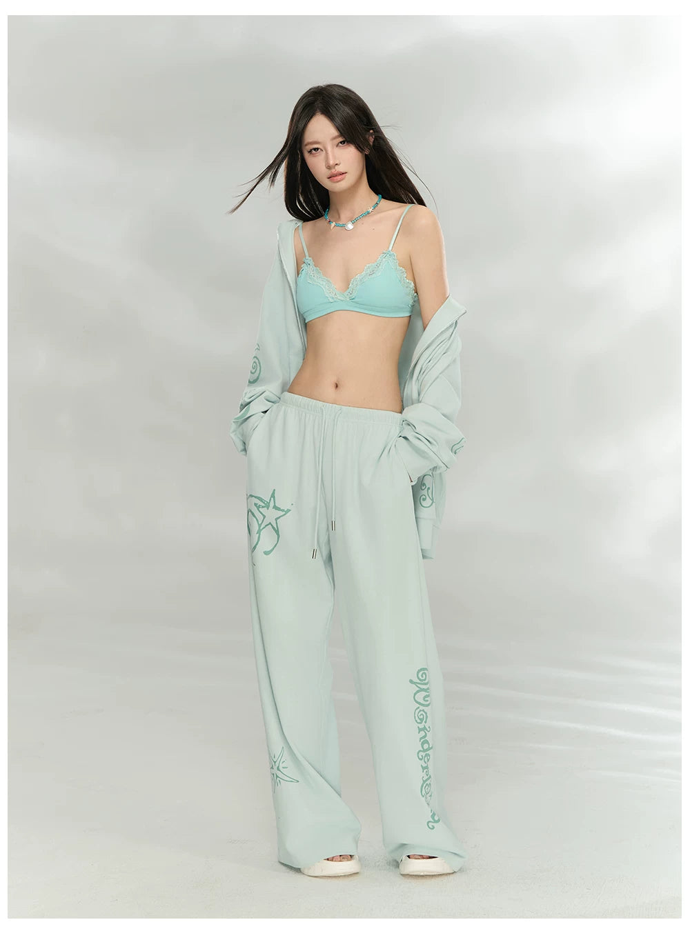 Printed Waffle Knit Hoodie & Pants Set