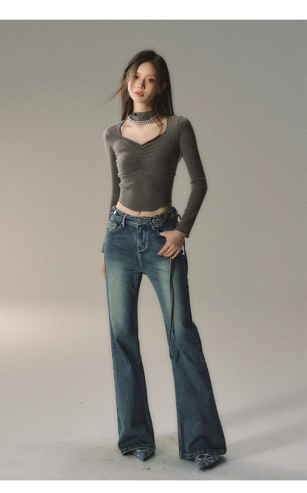 Vintage Distressed Flared Denim Jeans - CHINASQUAD