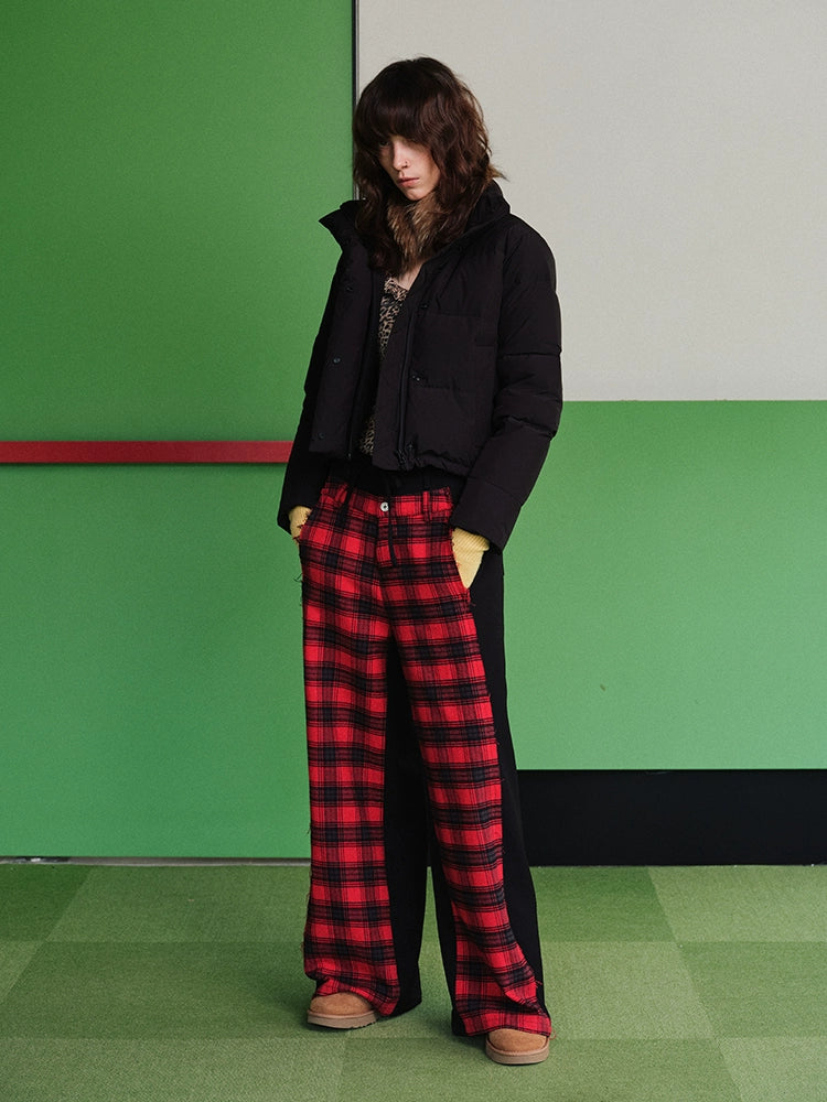Plaid Color-Block Double-Waist Wide-Leg Pants - CHINASQUAD
