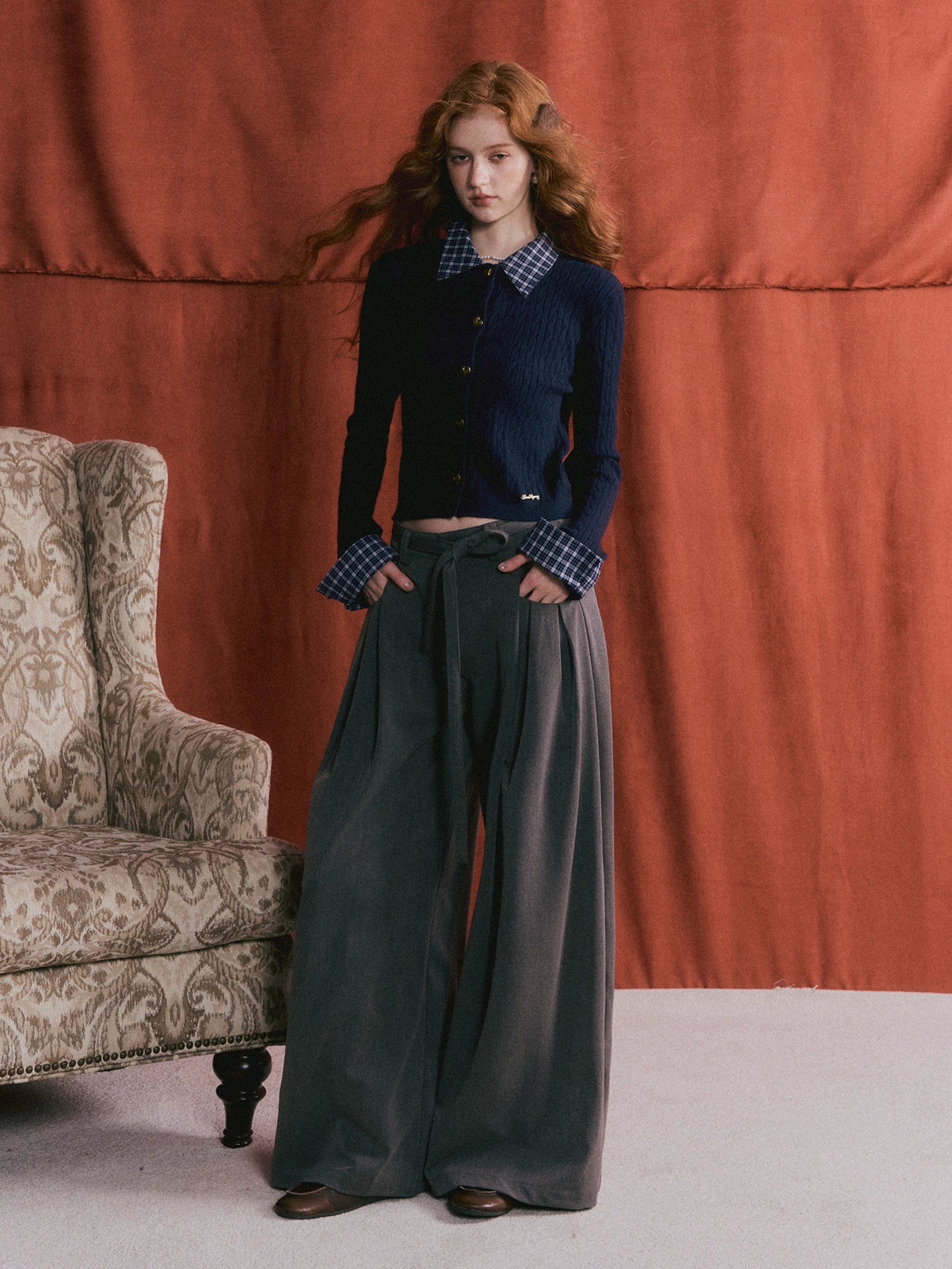 Pleated Tie-Waist Wide-Leg Trousers