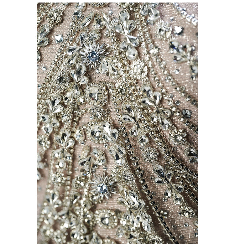 Luminous Droplight Crystal-Chain Couture Gown