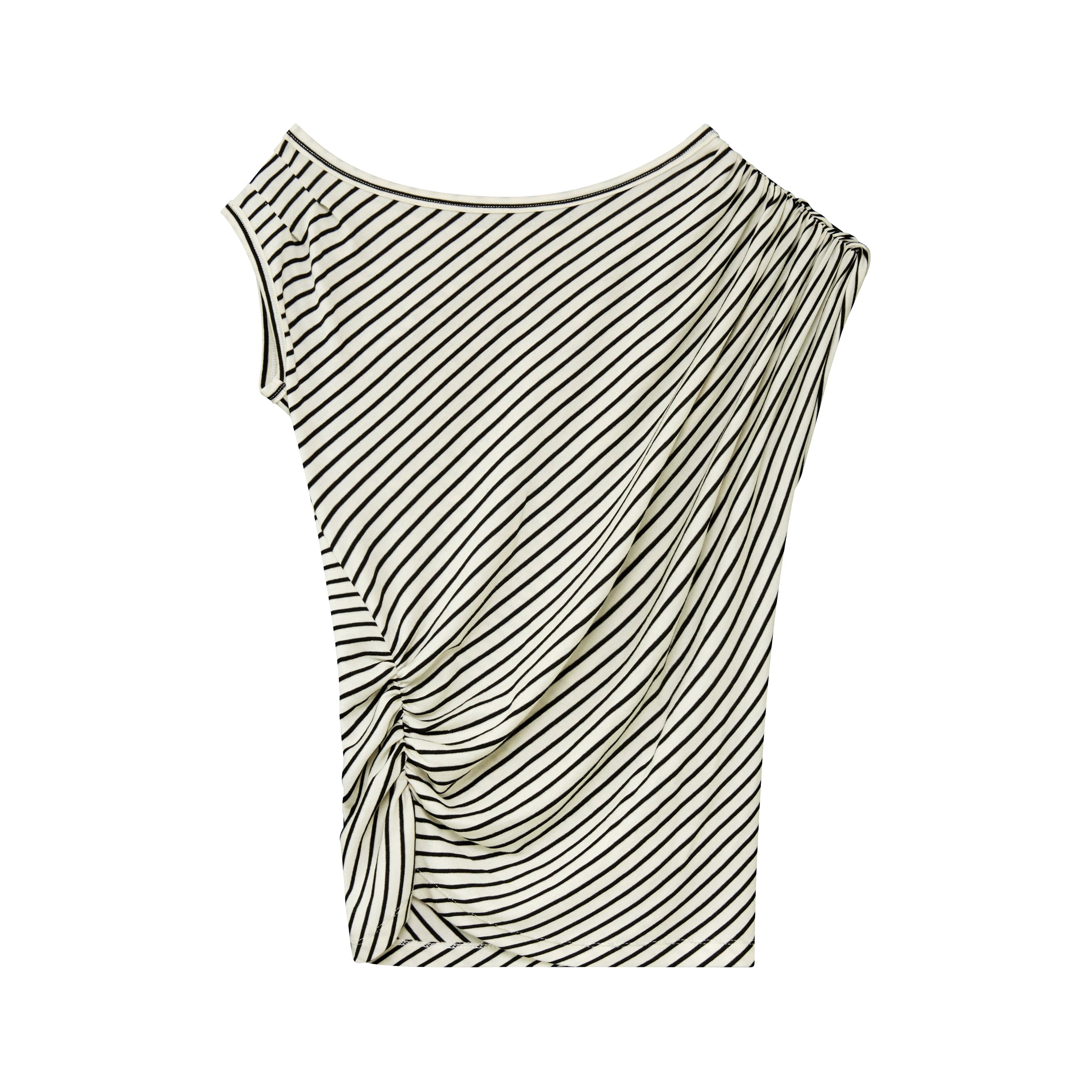 Asymmetrical Draped Lyocell-Wool T-Shirt