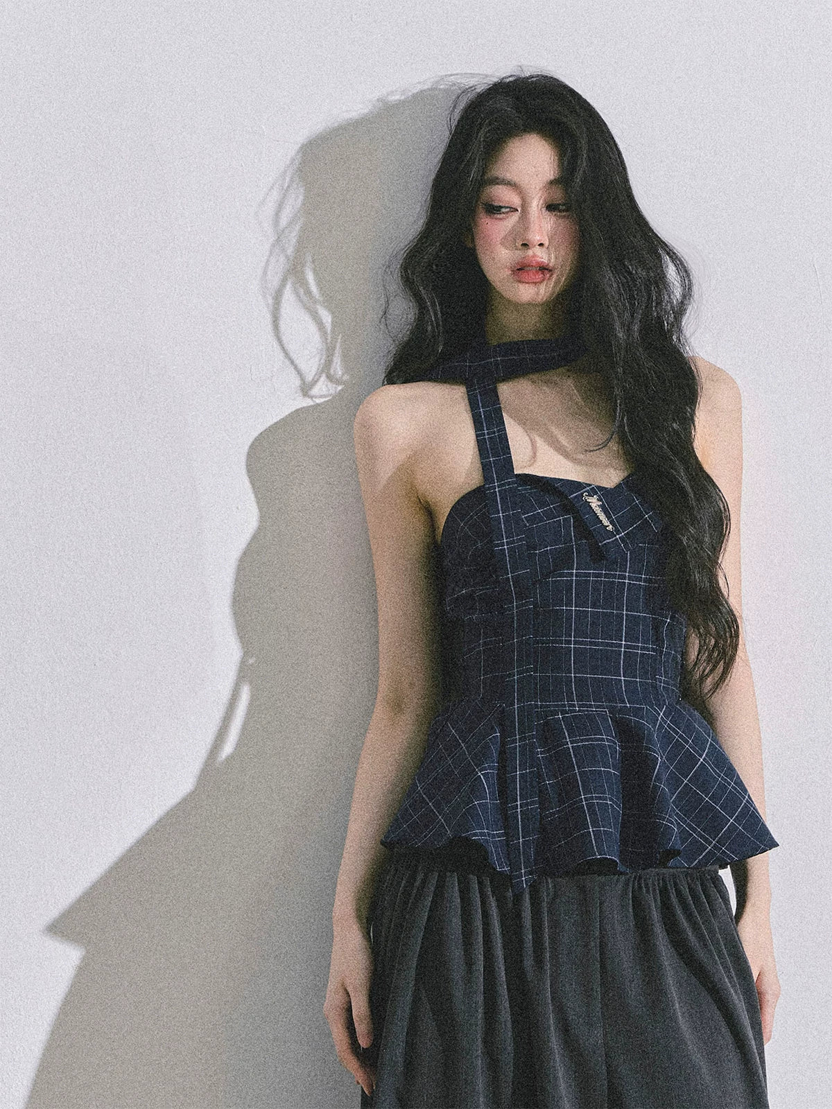 “Blue Rhythm” Plaid Corset Peplum Tube Top