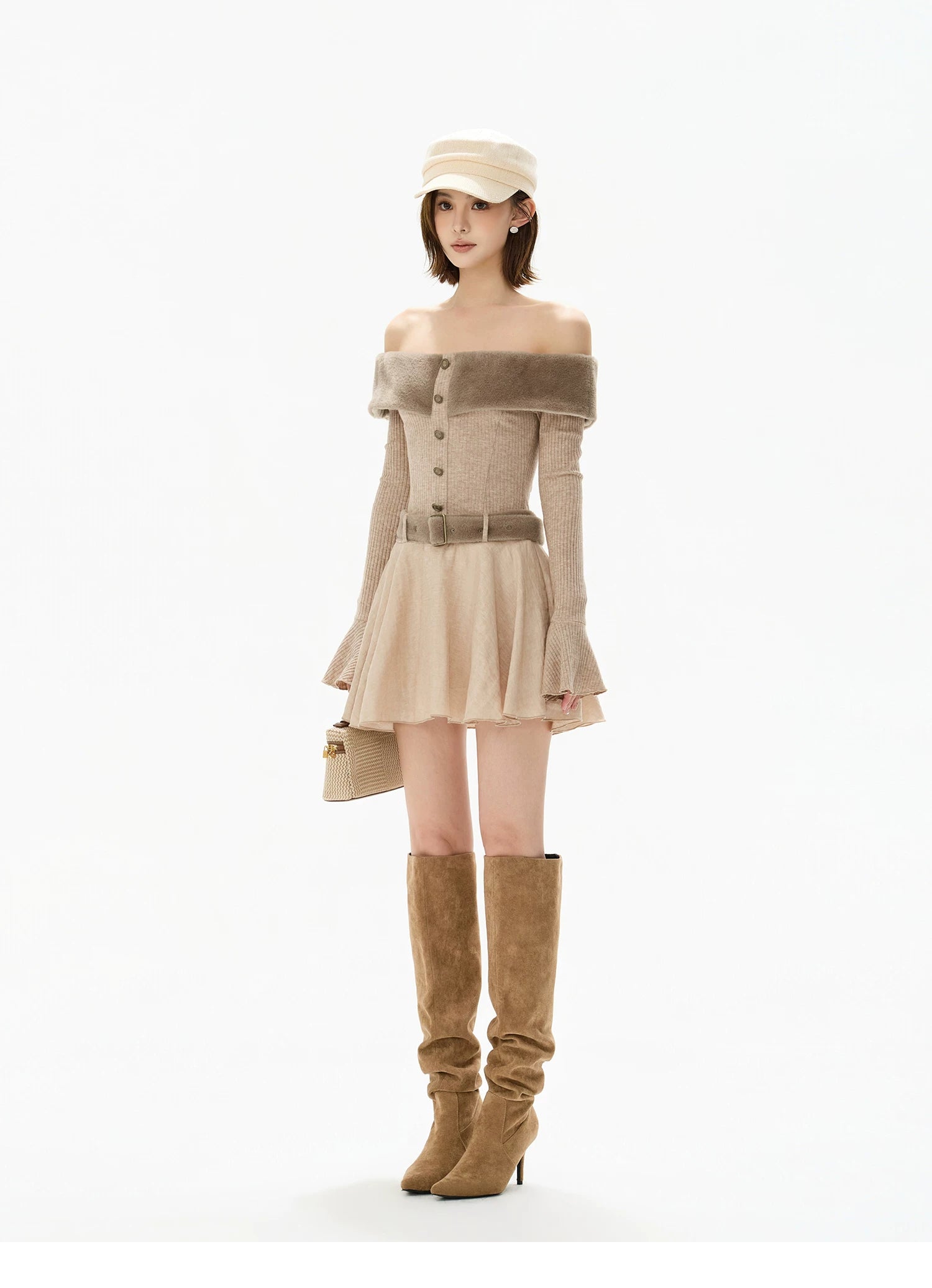 Mink Knit Off-Shoulder Dress