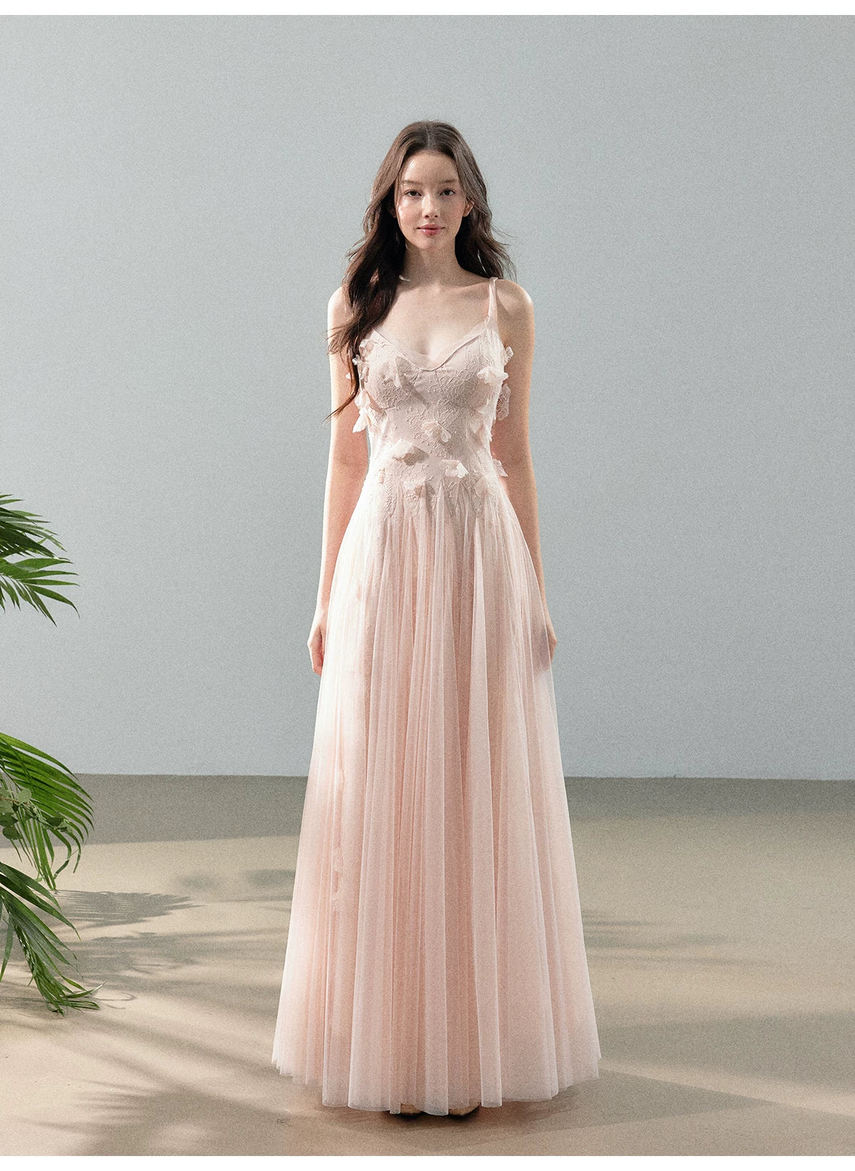 Peach Mist Floral Tulle Layered Slip Maxi Dress