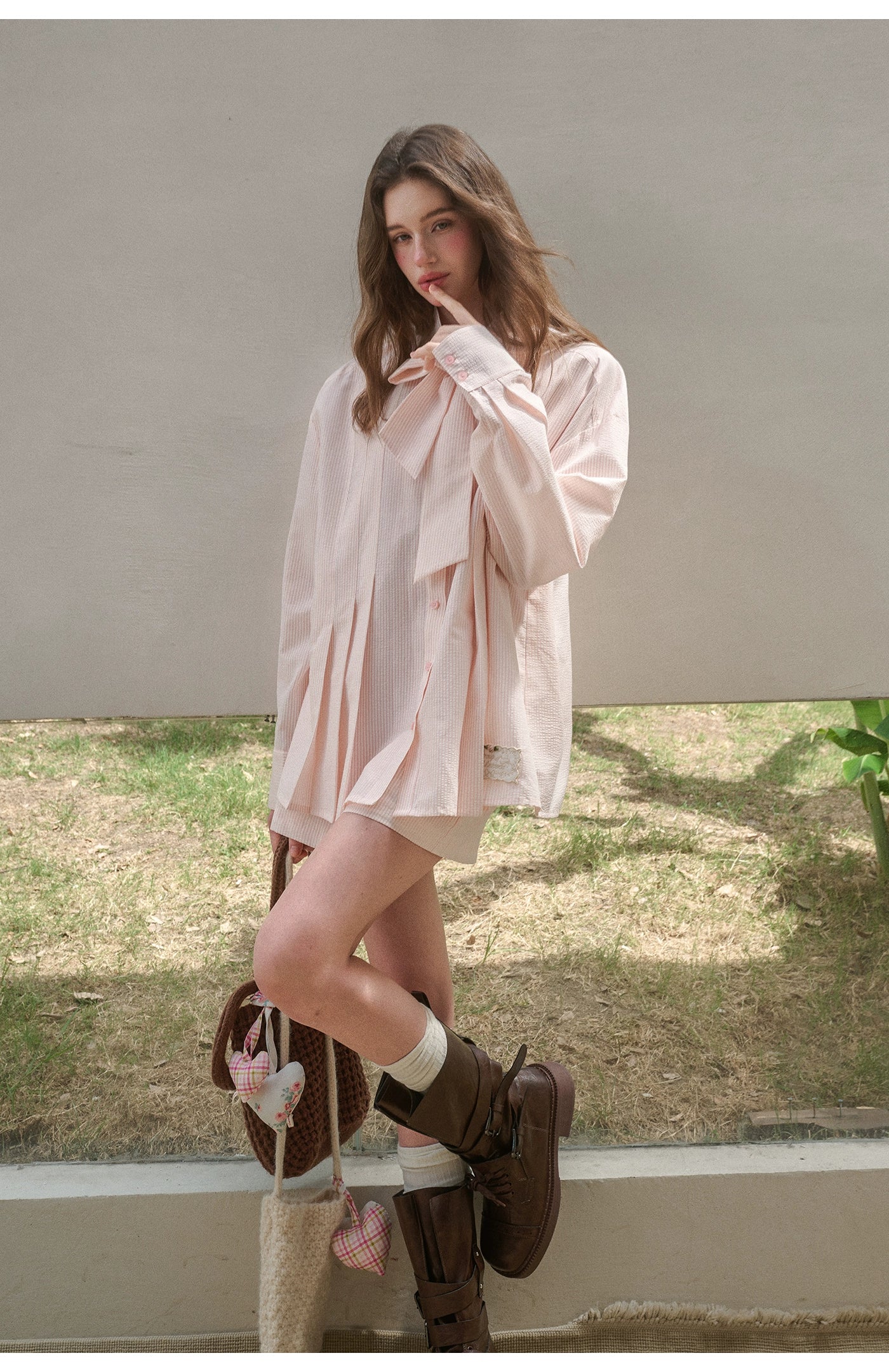 "Perfume Memoir" Tencel Cotton Bow Blouse Set