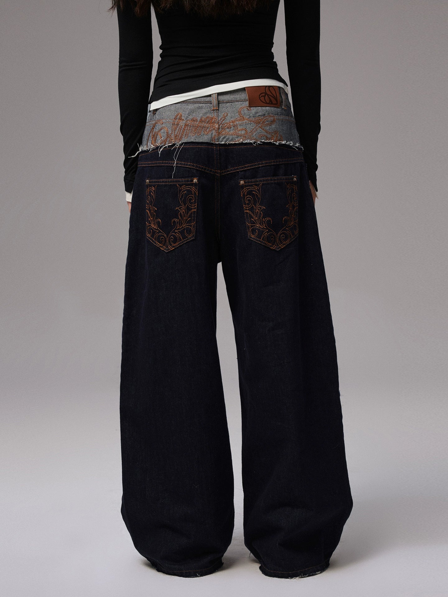 Double Waistband Raw Denim Wide-Leg Jeans - CHINASQUAD