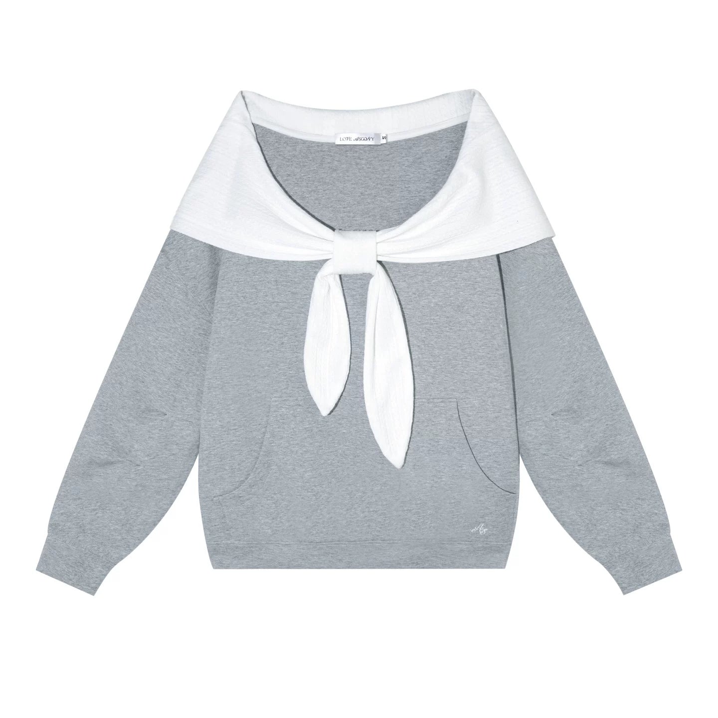 Rabbit-Ear Bow Off-Shoulder Hooded Sweatshirt