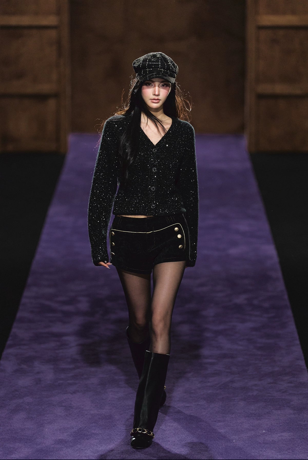 Shimmer V-Neck Sequin Detail Knit Cardigan