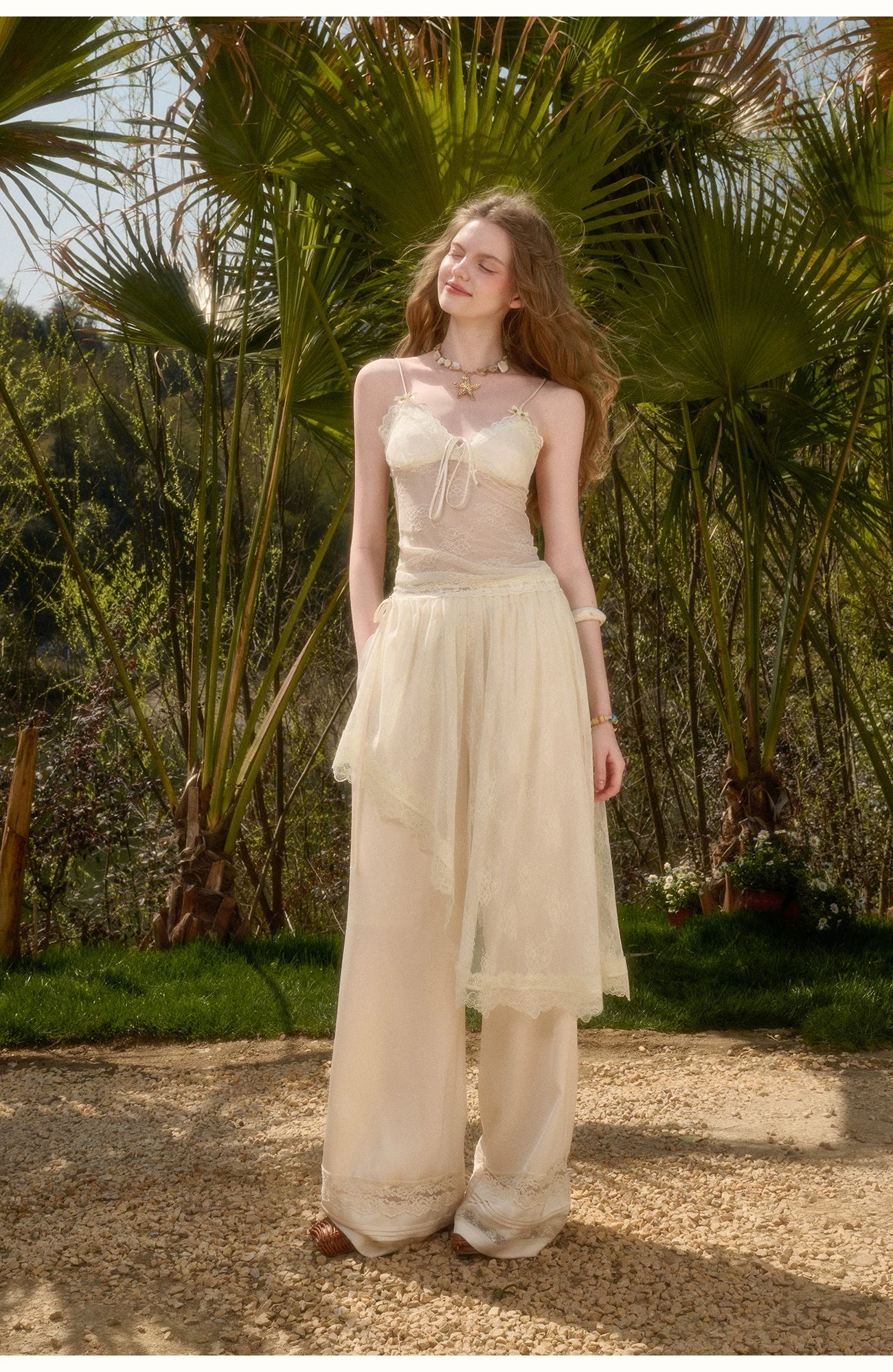 Soft Glow French Lace Ruched Camisole