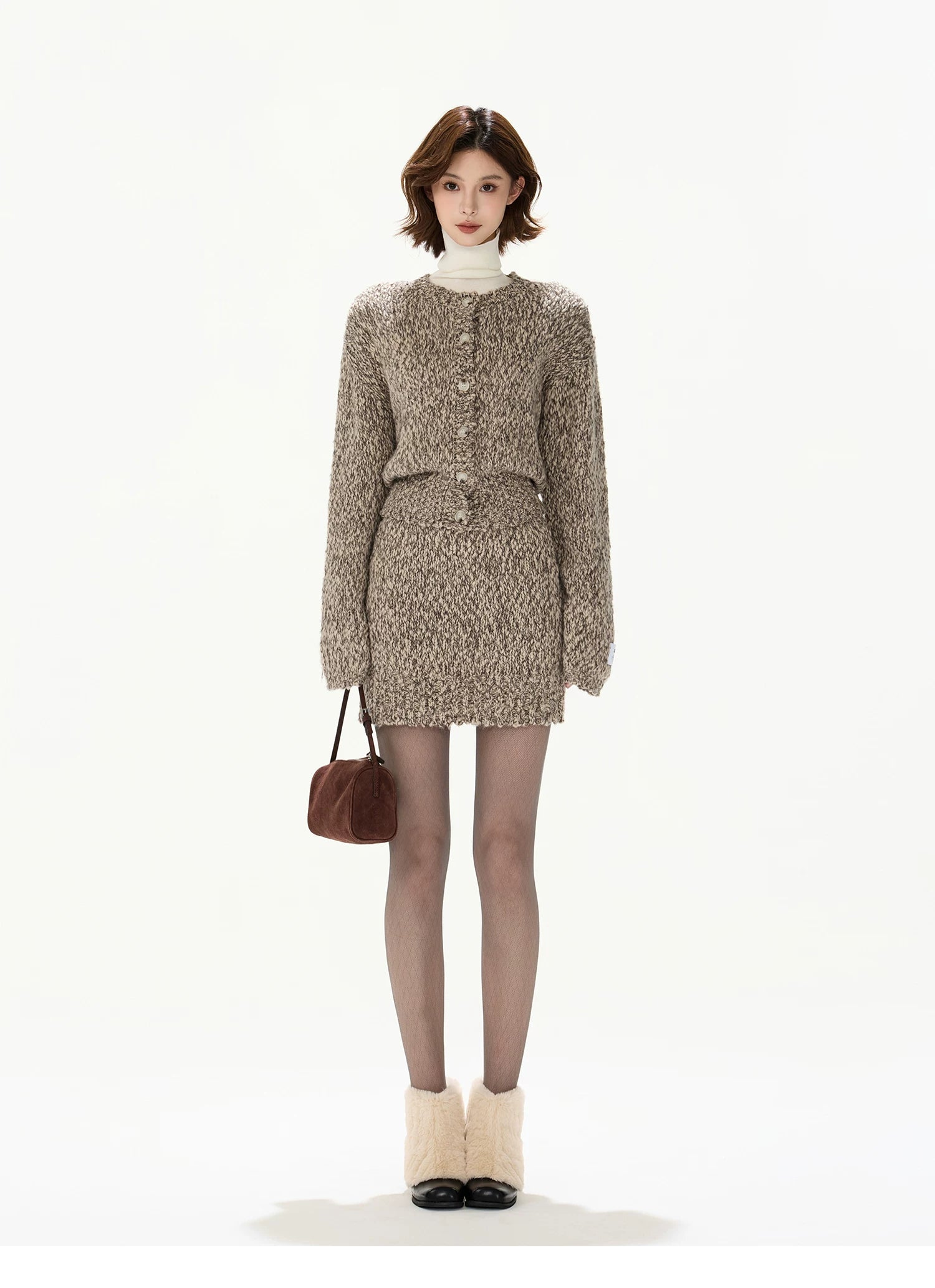 Wool Knit Cardigan & Mini Skirt Set