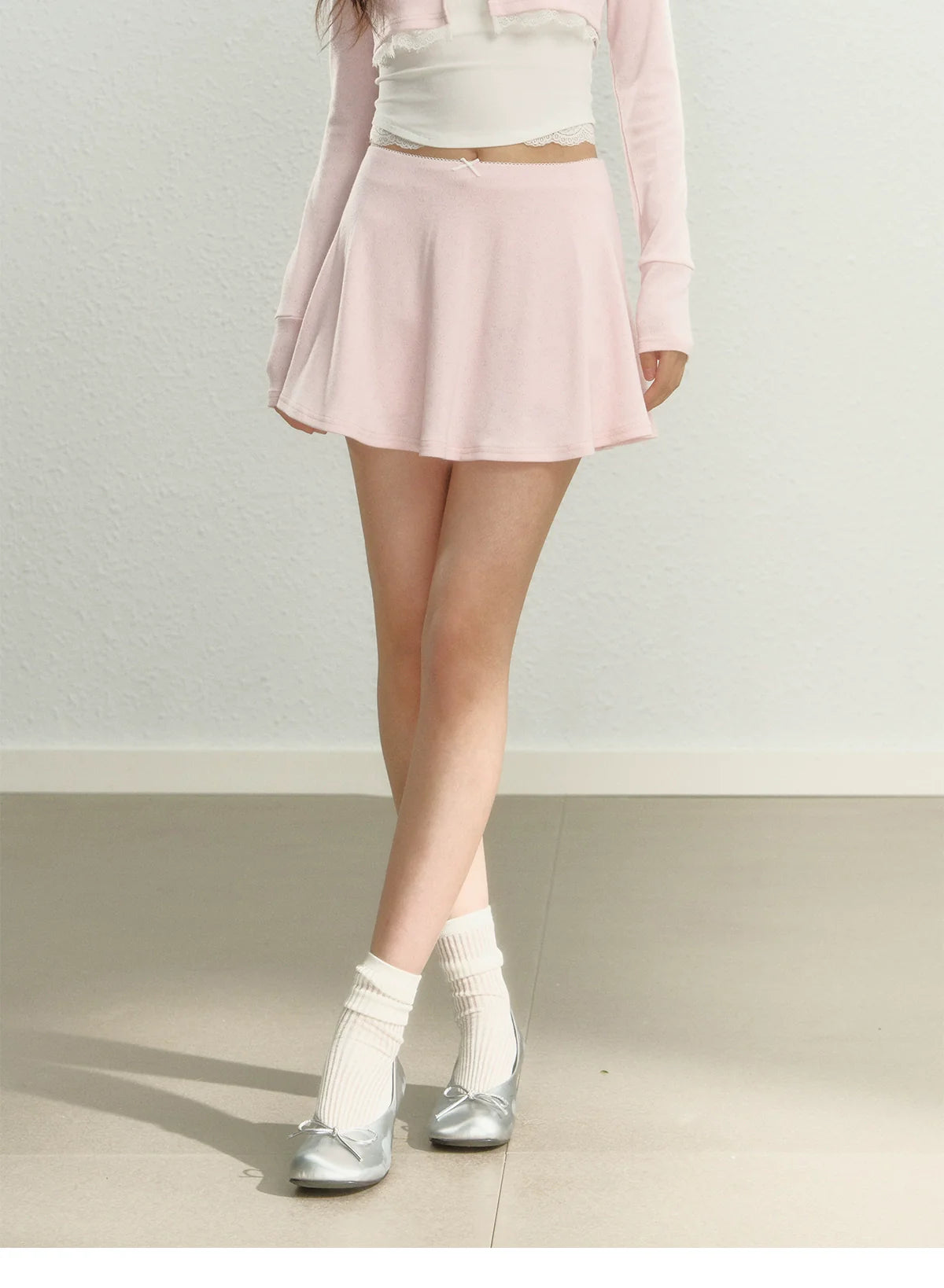 Pink Square Neck Short Sleeve T-shirt & Skirt Set