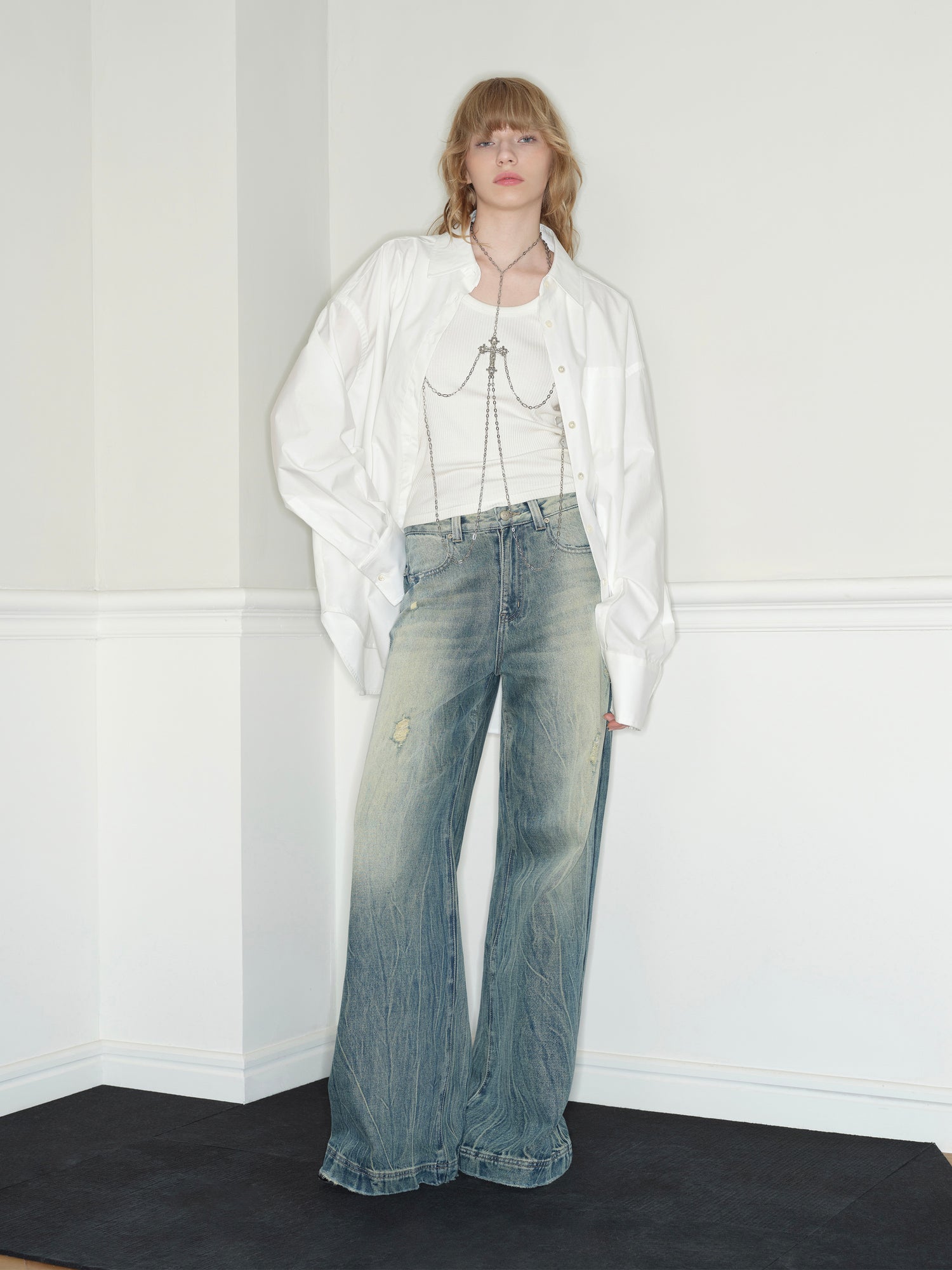 White Design Concept Fake Two-Piece Shirt - CHINASQUAD