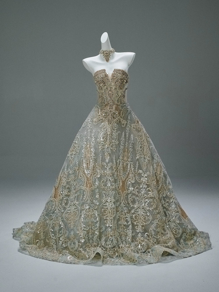 Elegant Apricot Couture Gown