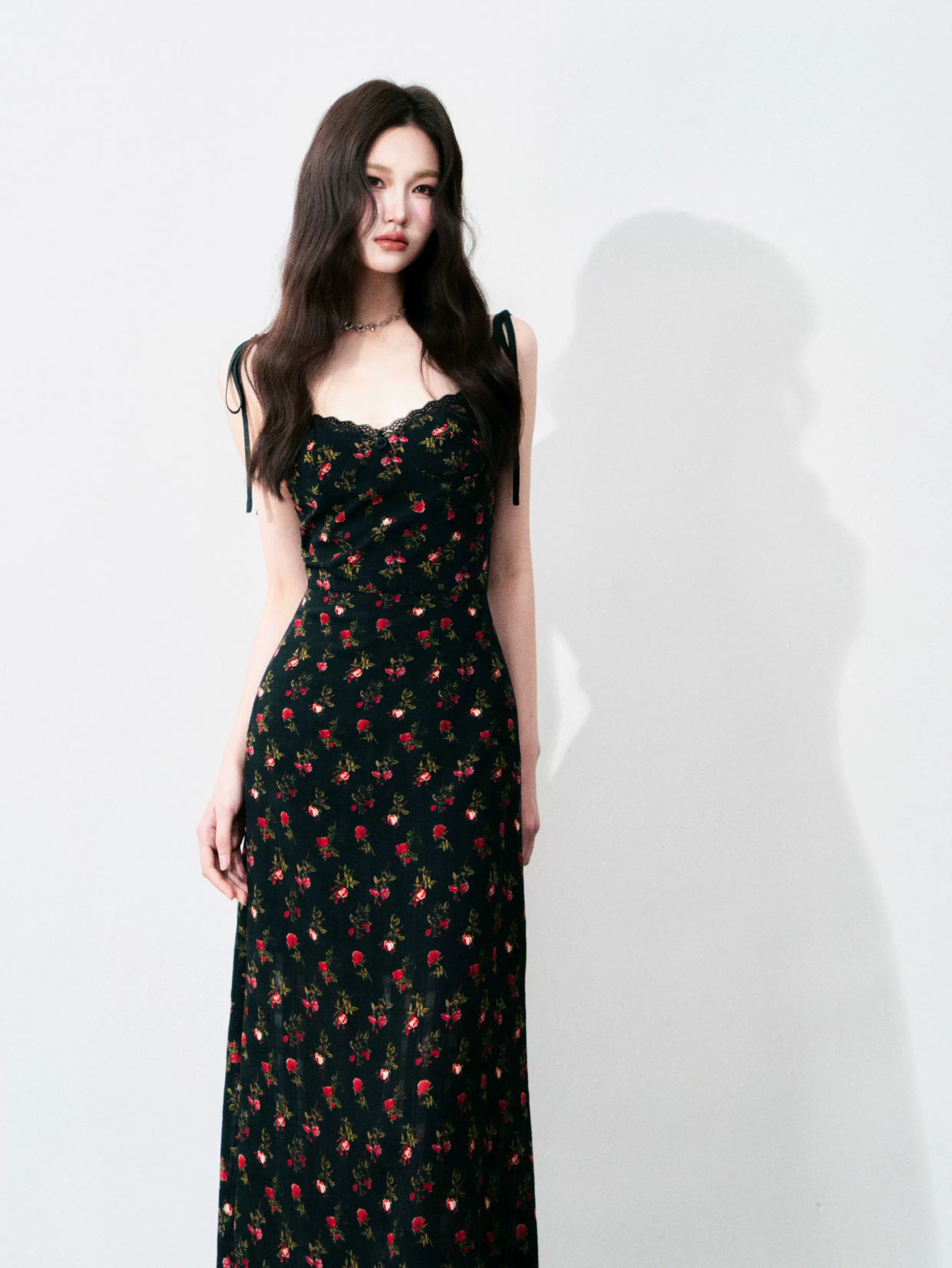 Vintage Floral Tie-Waist A-Line Maxi Dress