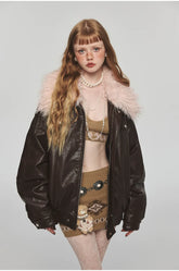 Removable Fur Collar Windproof Leather Jacket - CHINASQUAD