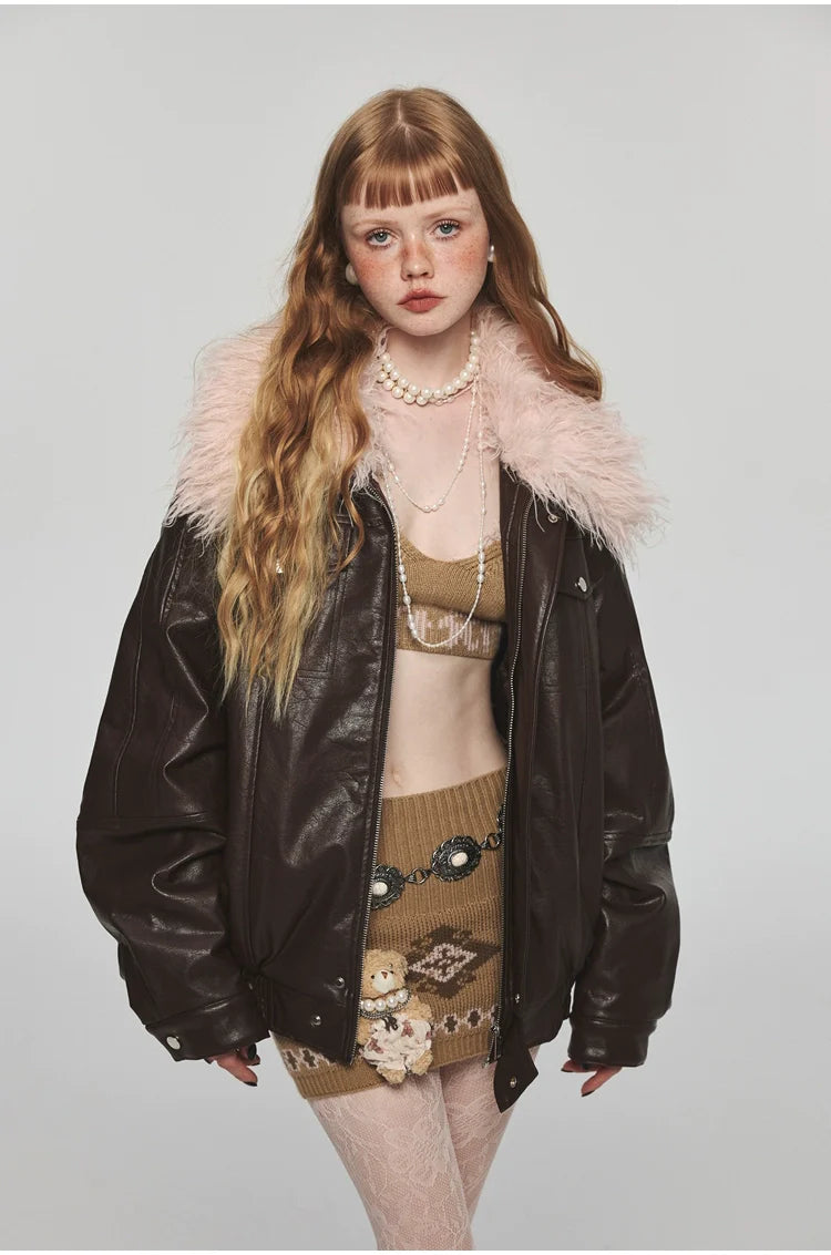 Removable Fur Collar Windproof Leather Jacket - CHINASQUAD