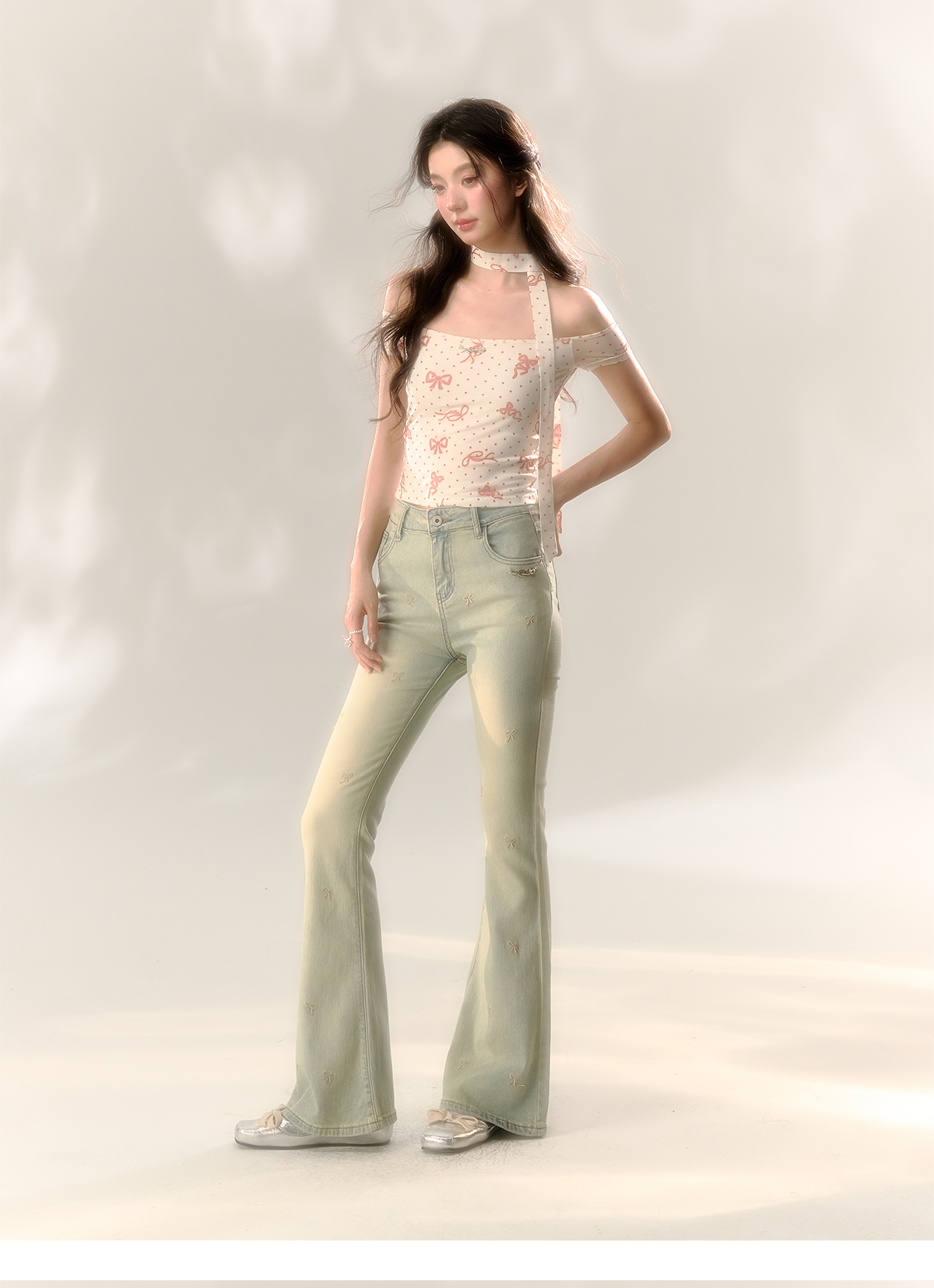 Red Polka Dot & Pink Butterfly Mesh One-shoulder T-shirt - CHINASQUAD