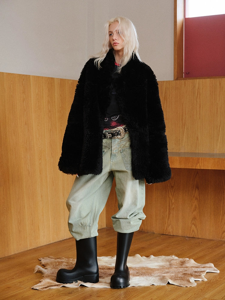 Black & White Reversible Shearling Coat - CHINASQUAD